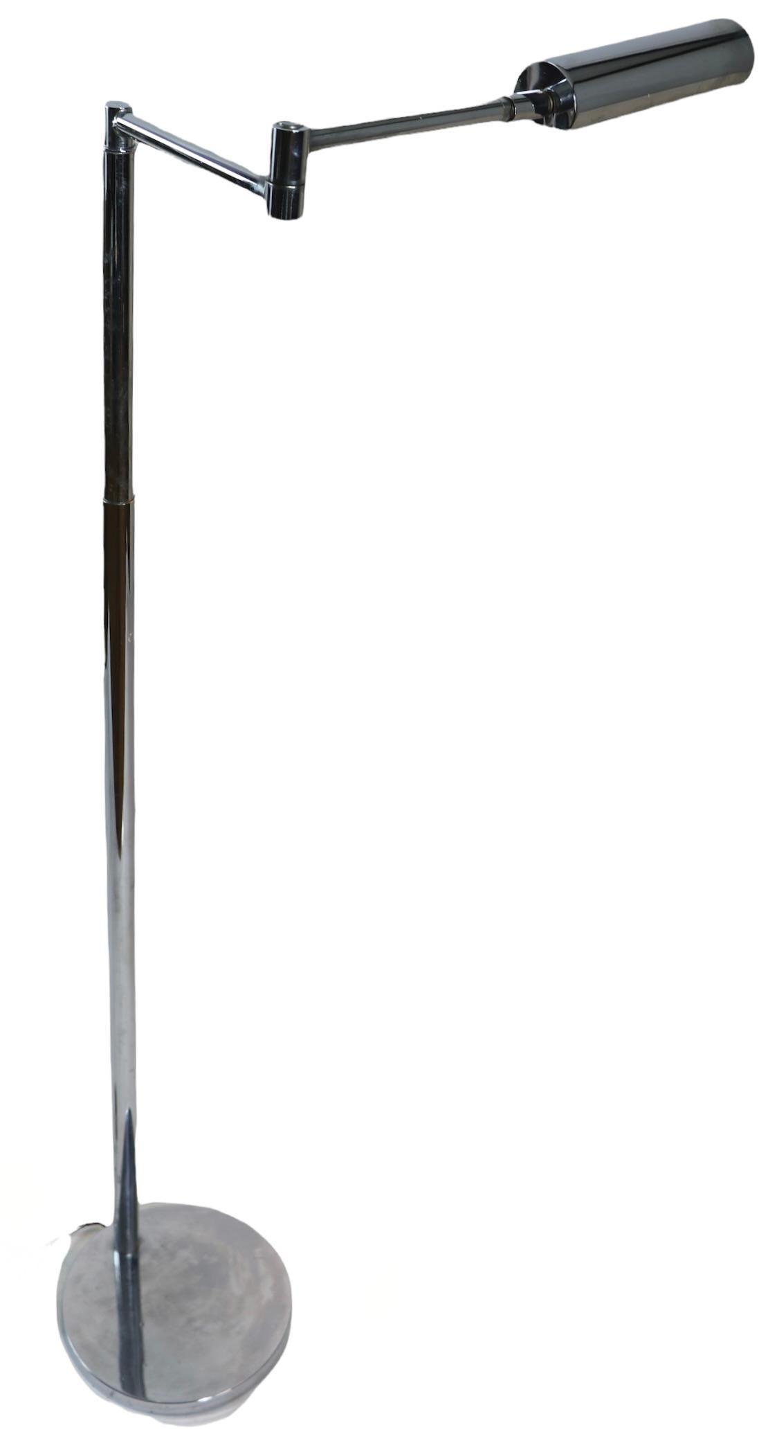 Adjustable Swing Arm Chrome Pharmacy Floor Lamp by Koch and Lowy OMI 3
