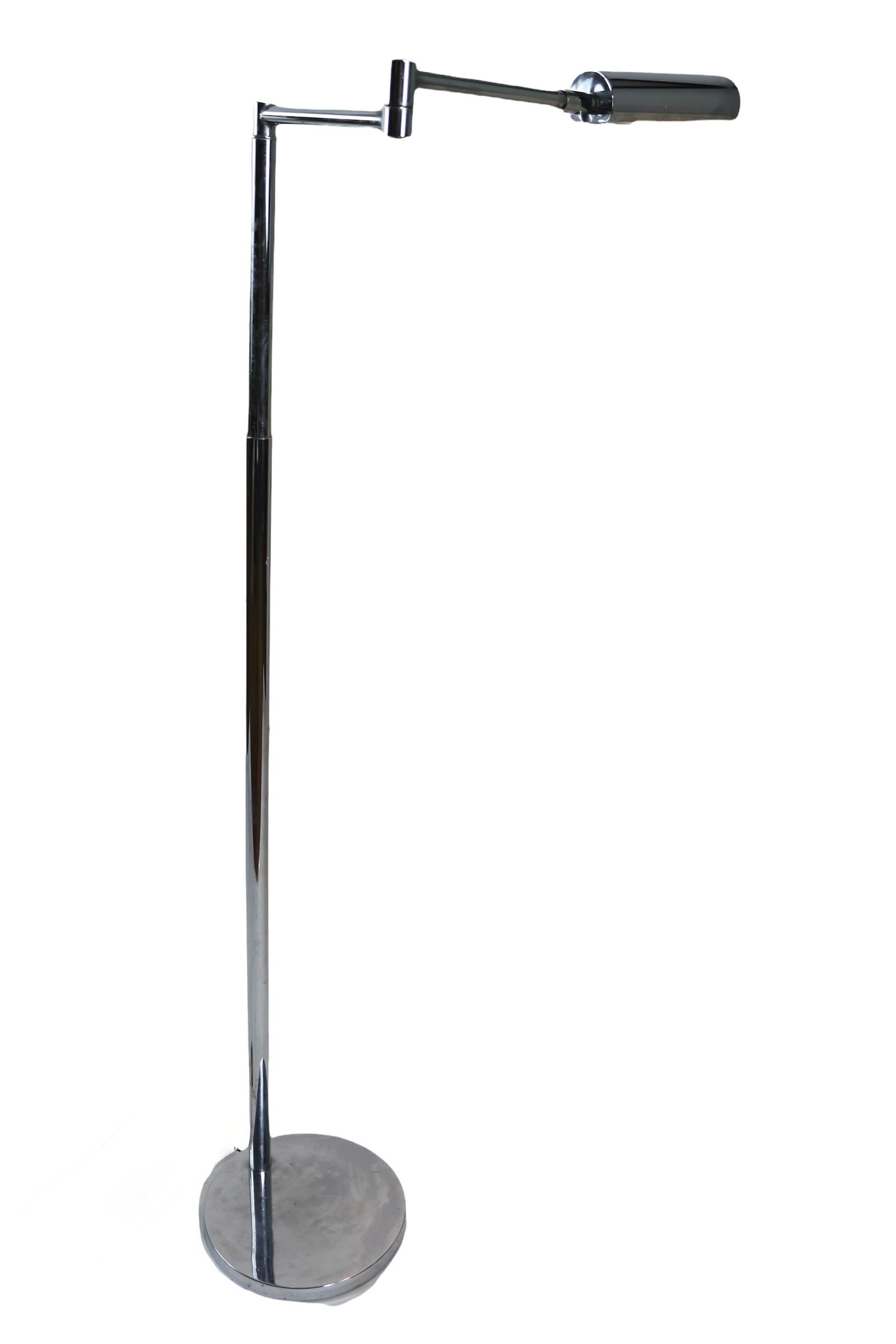 Adjustable Swing Arm Chrome Pharmacy Floor Lamp by Koch and Lowy OMI 4