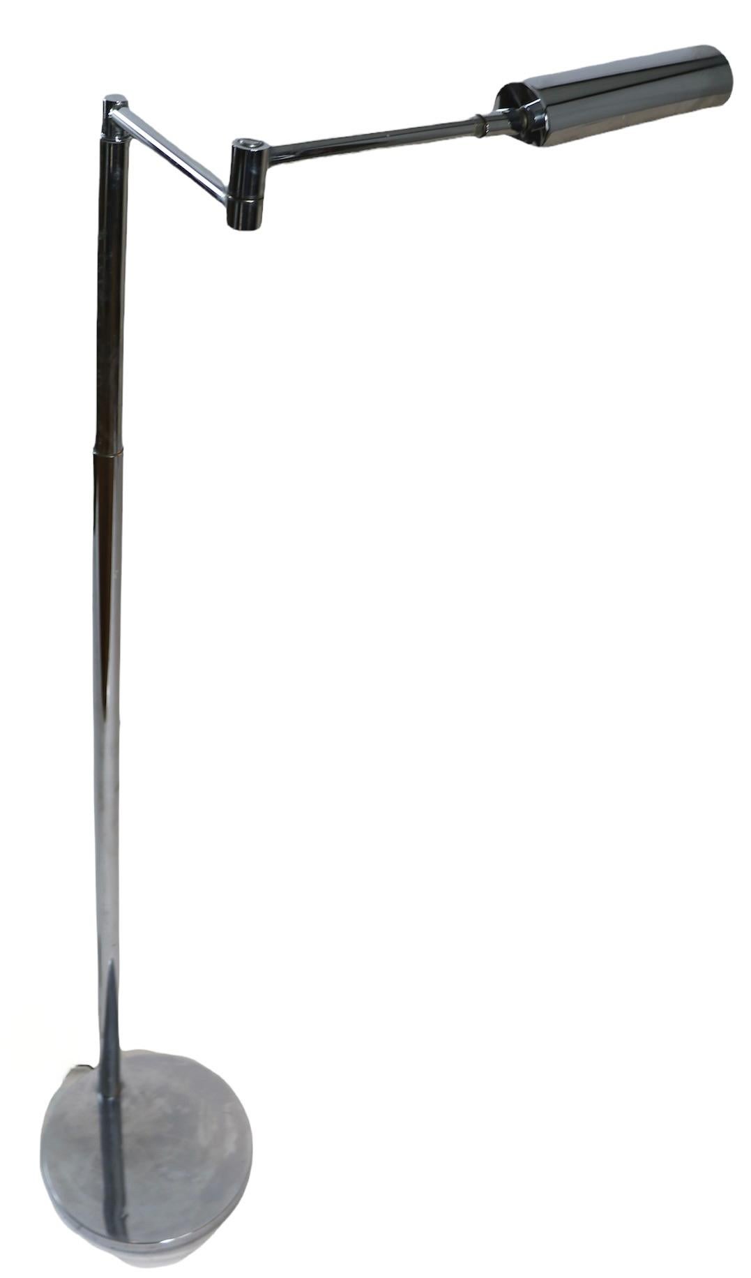 Adjustable Swing Arm Chrome Pharmacy Floor Lamp by Koch and Lowy OMI 6