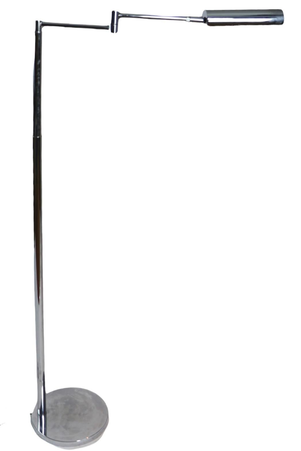 Adjustable Swing Arm Chrome Pharmacy Floor Lamp by Koch and Lowy OMI 7