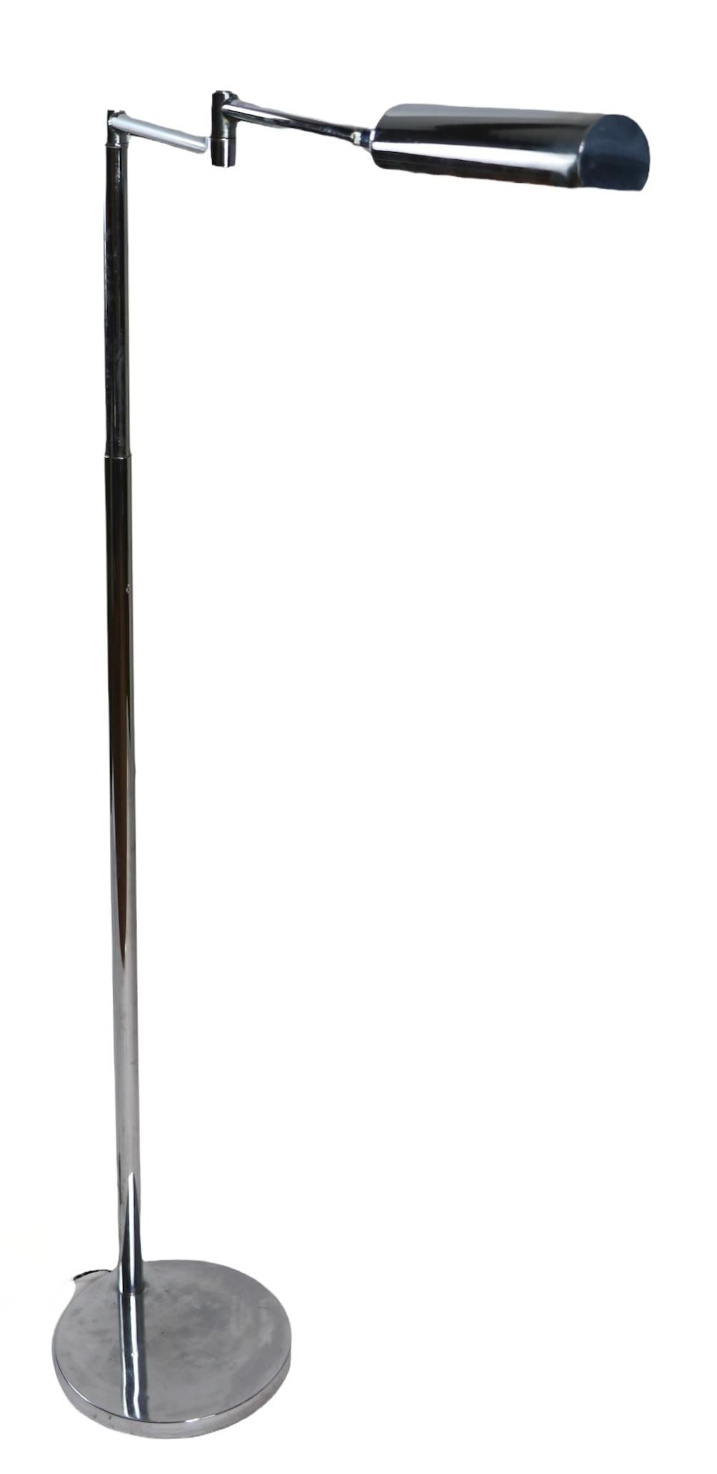 Adjustable Swing Arm Chrome Pharmacy Floor Lamp by Koch and Lowy OMI 1