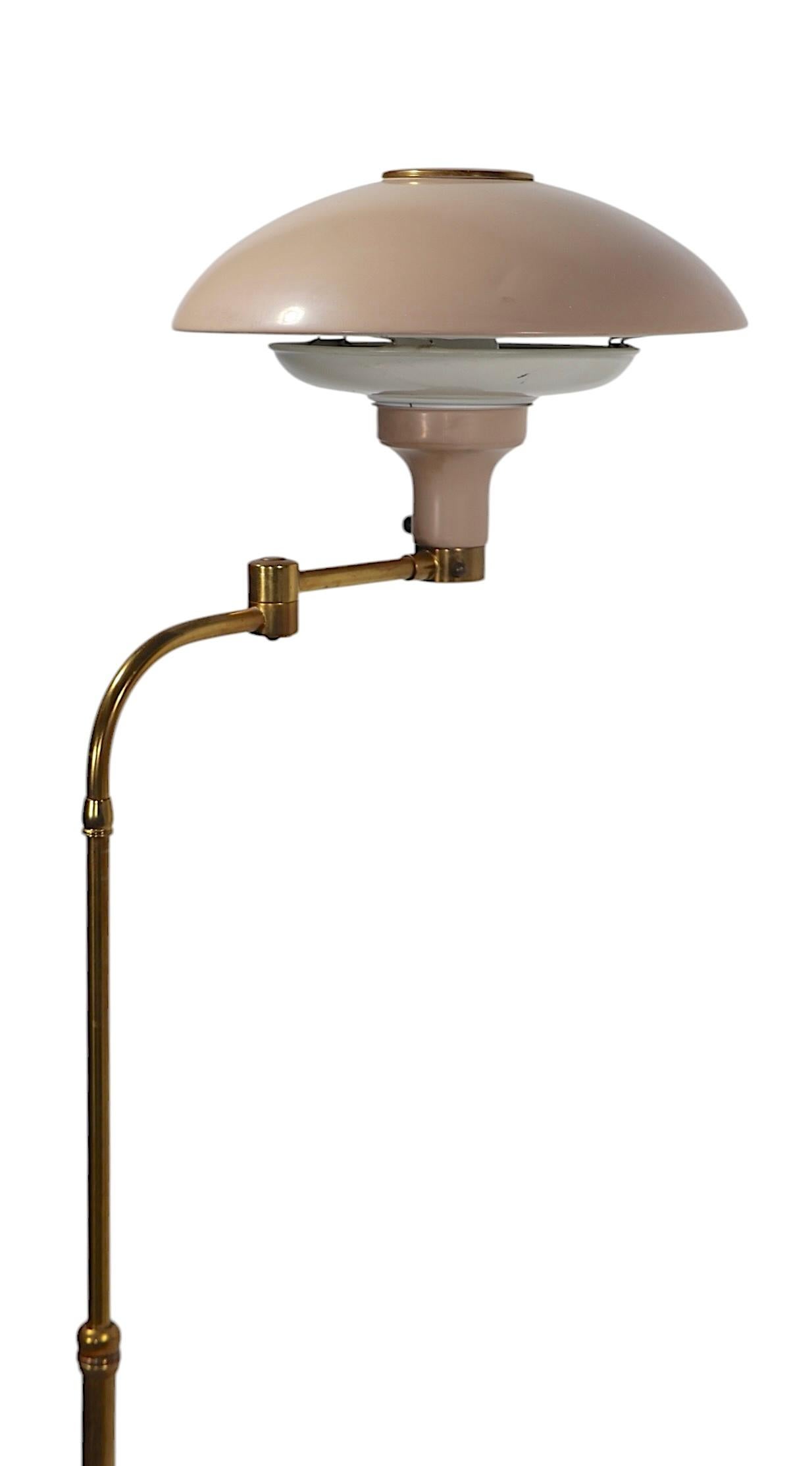 Adjustable Swing Arm Saucer Floor  Lamp Designed by Thurston for Lightolier For Sale 3