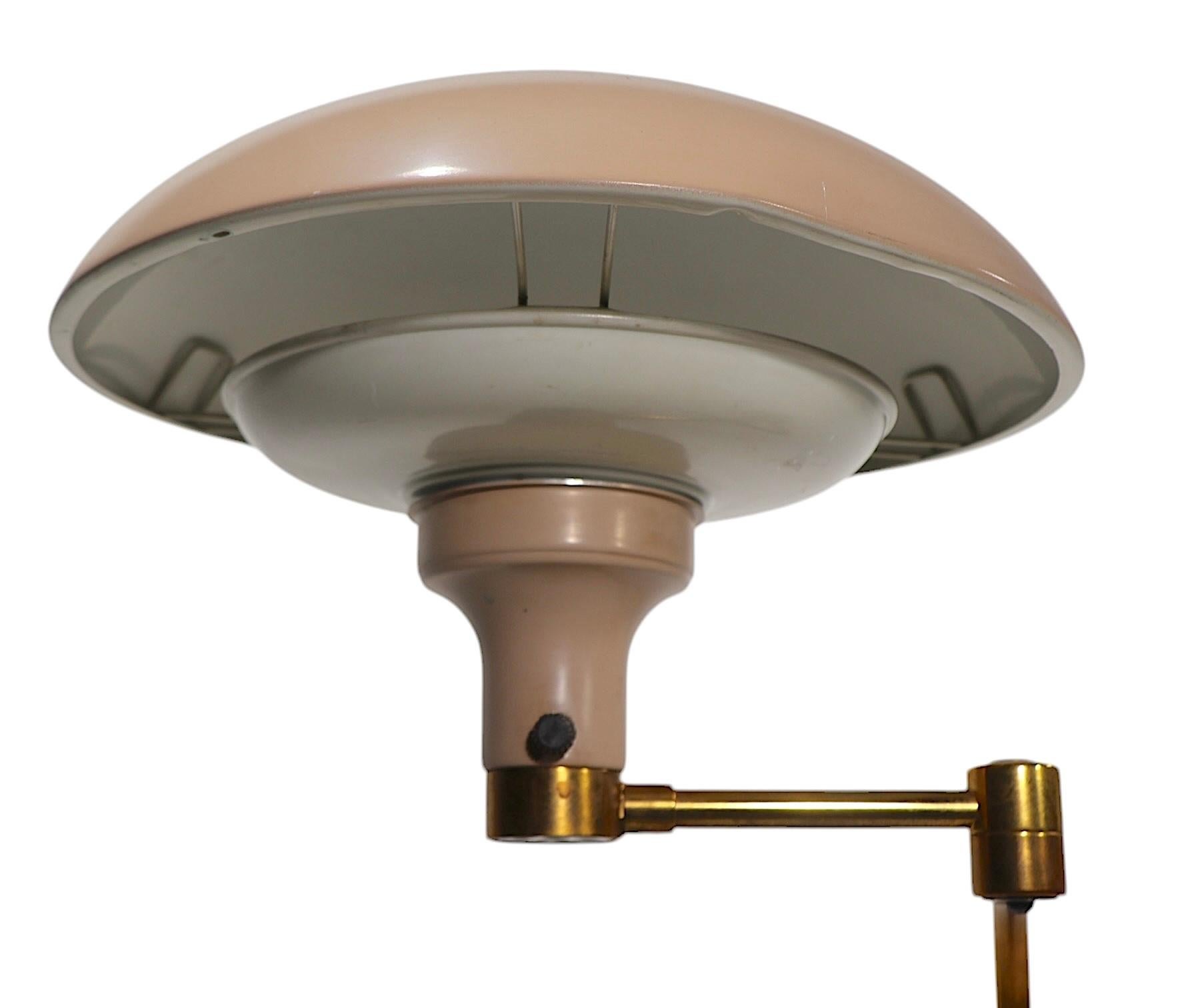 Adjustable Swing Arm Saucer Floor  Lamp Designed by Thurston for Lightolier For Sale 5