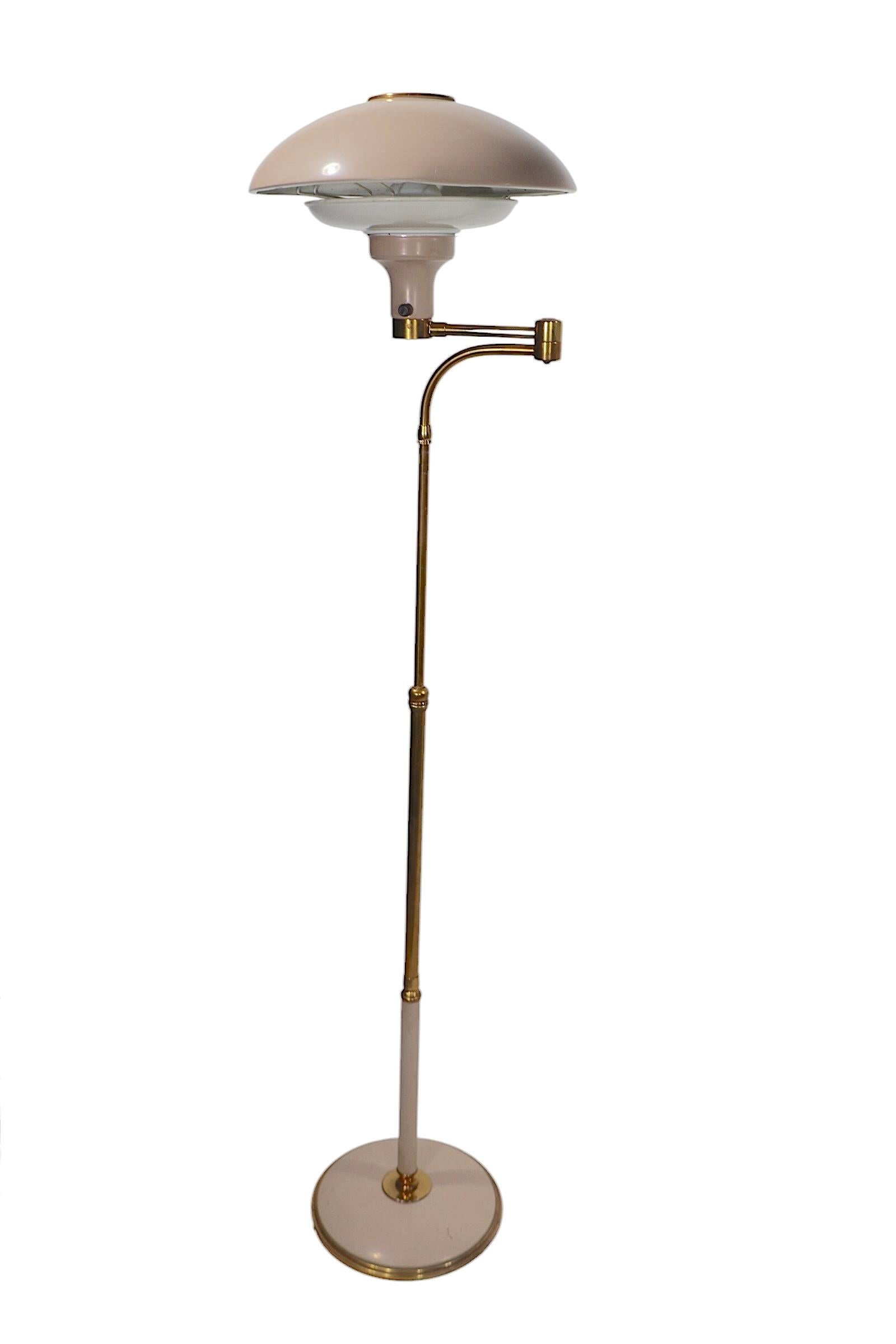 Adjustable Swing Arm Saucer Floor  Lamp Designed by Thurston for Lightolier For Sale 6