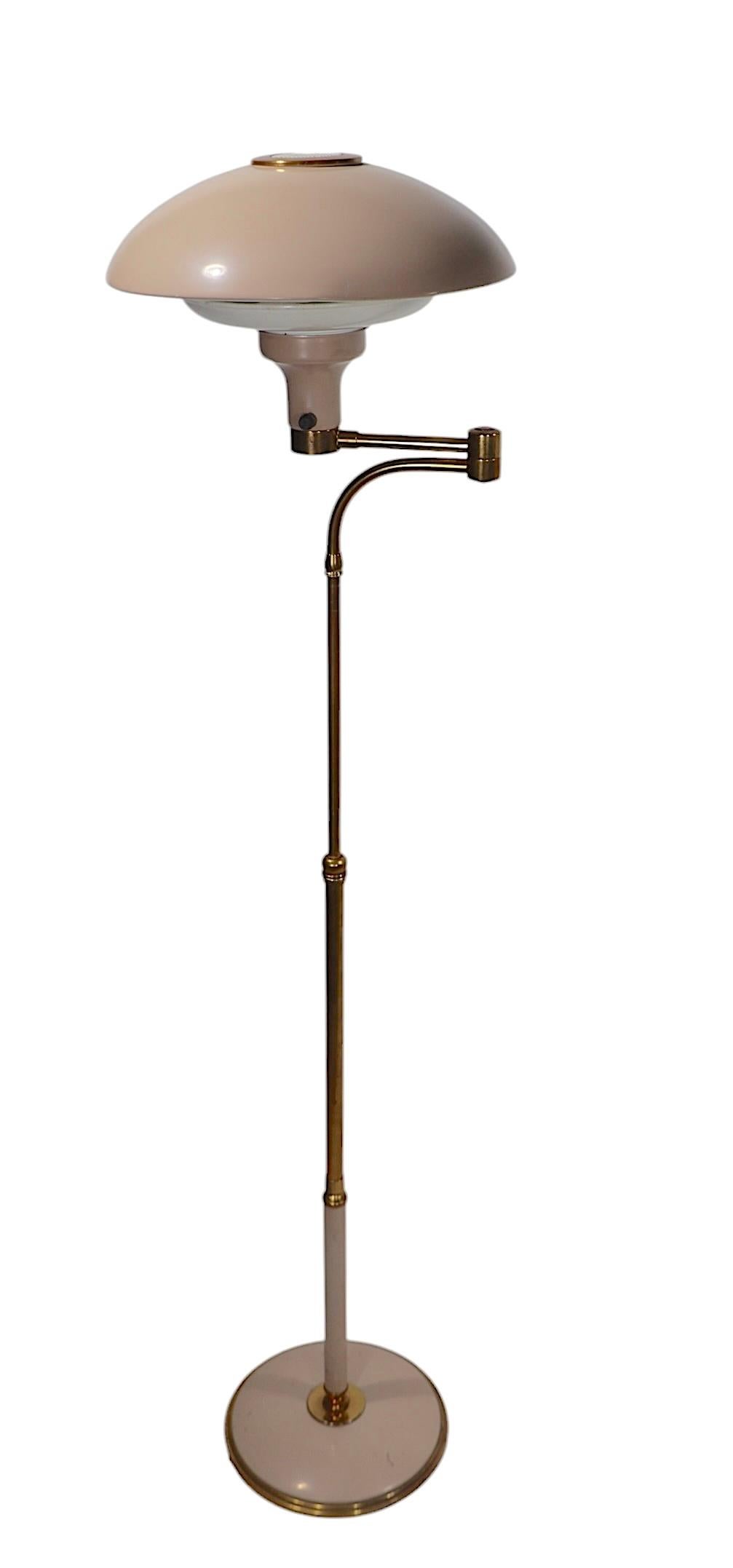 Adjustable Swing Arm Saucer Floor  Lamp Designed by Thurston for Lightolier For Sale 7