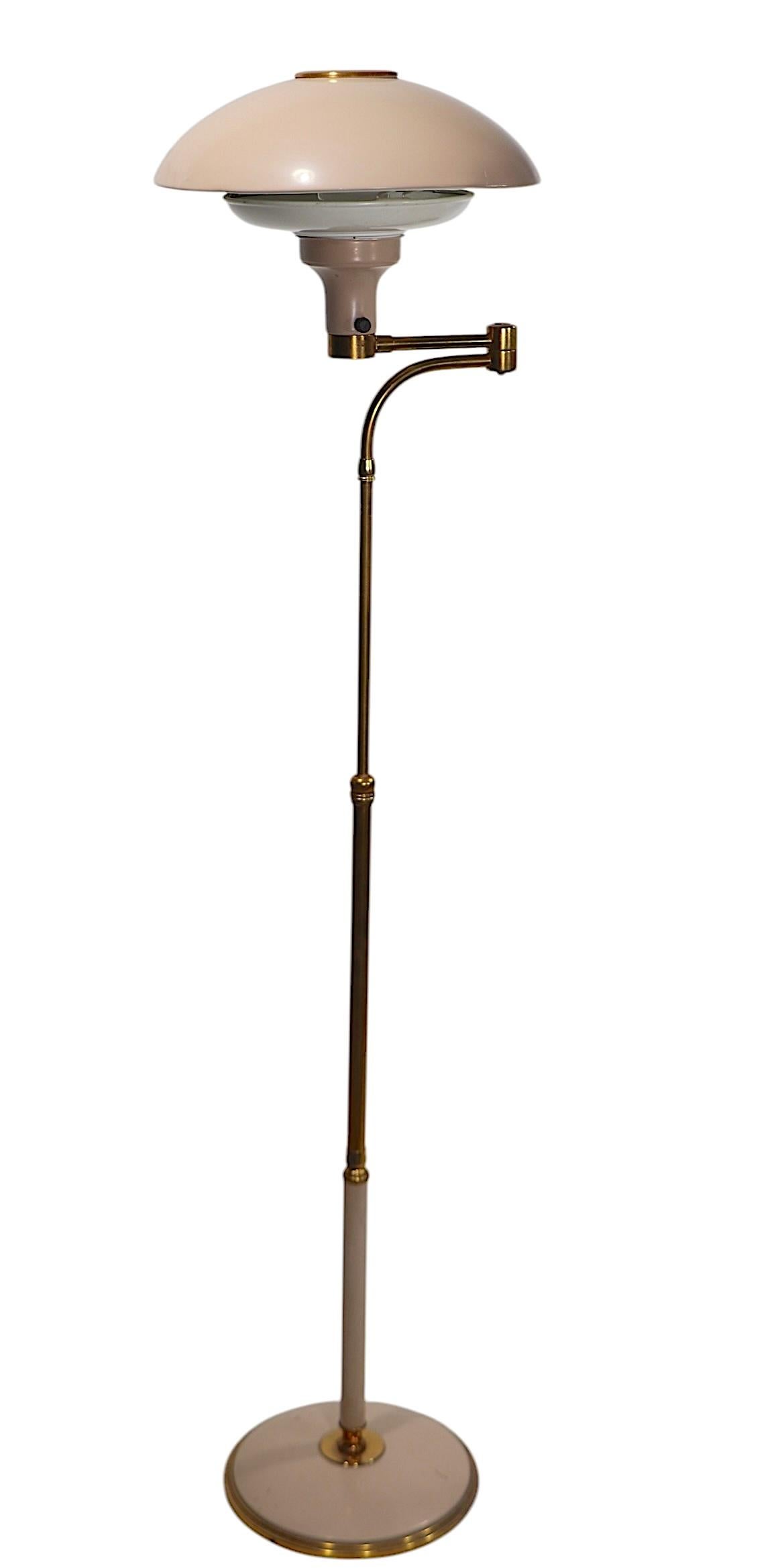 Adjustable Swing Arm Saucer Floor  Lamp Designed by Thurston for Lightolier For Sale 8