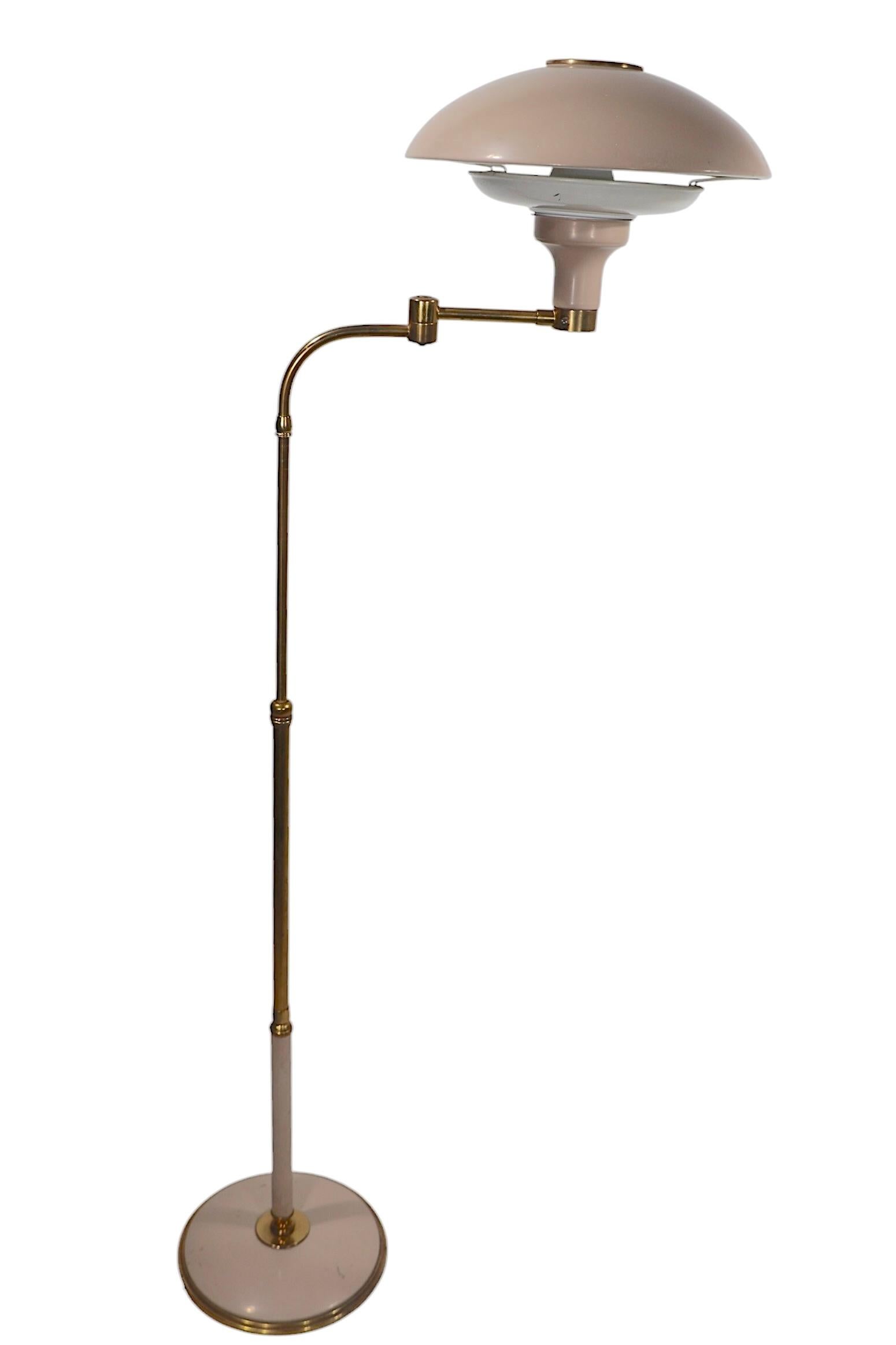 Adjustable Swing Arm Saucer Floor  Lamp Designed by Thurston for Lightolier For Sale 9