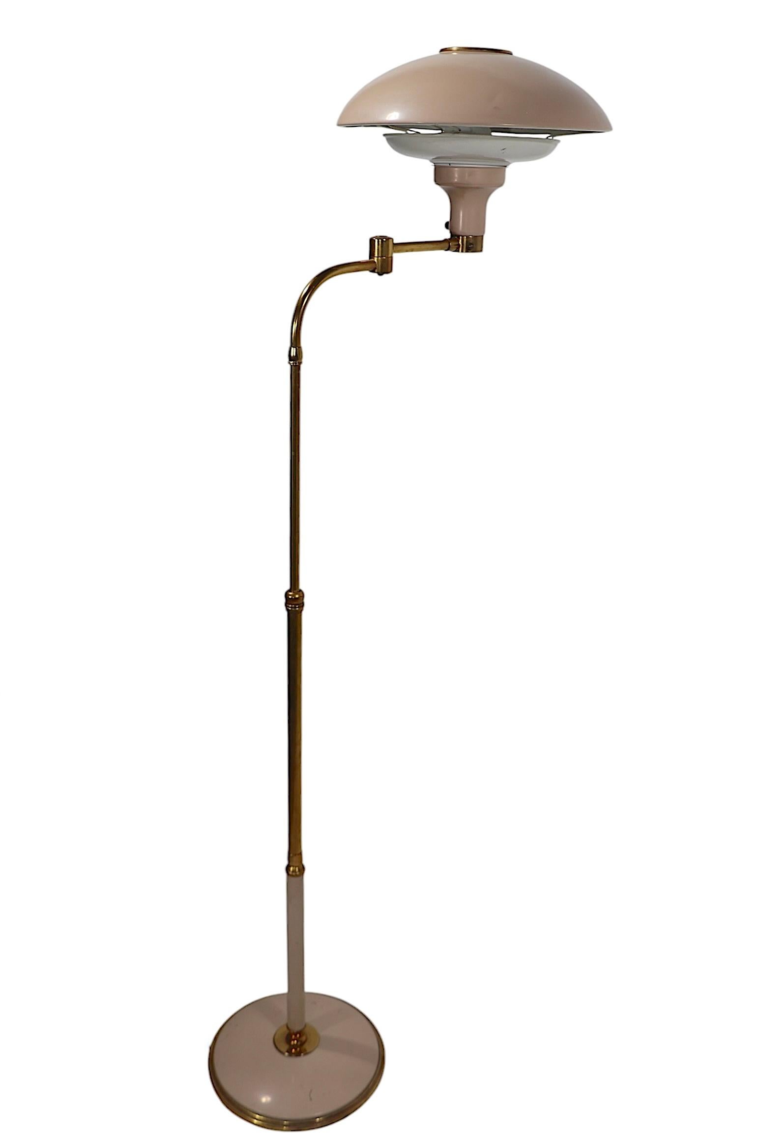 20th Century Adjustable Swing Arm Saucer Floor  Lamp Designed by Thurston for Lightolier For Sale