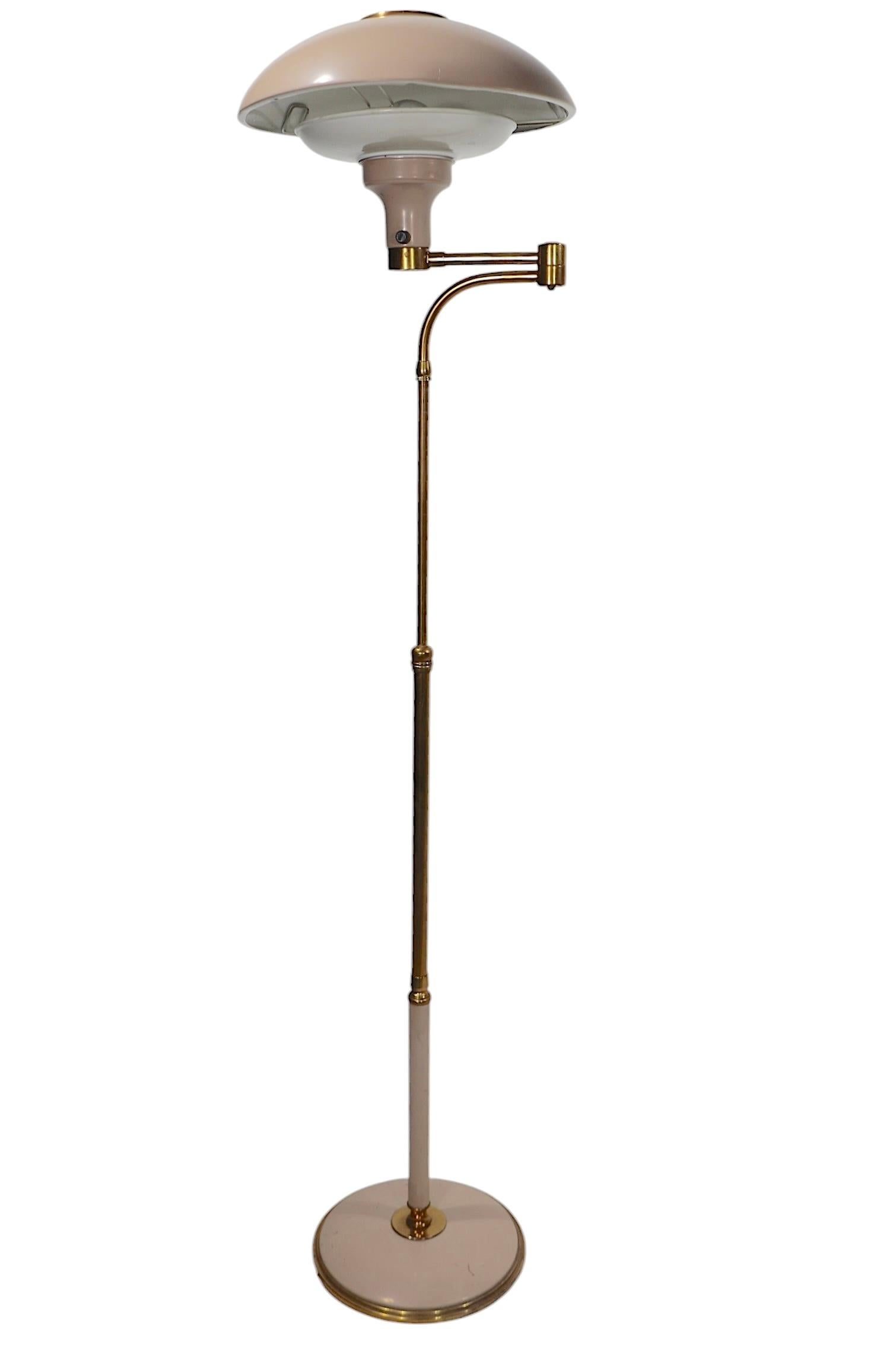 Metal Adjustable Swing Arm Saucer Floor  Lamp Designed by Thurston for Lightolier For Sale