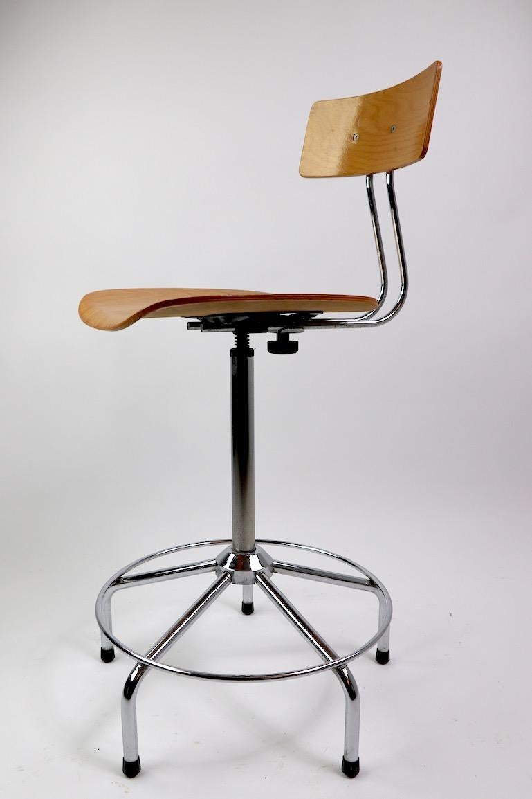 Mid-Century Modern Adjustable Swivel Architects Drafting Stool Made in Italy