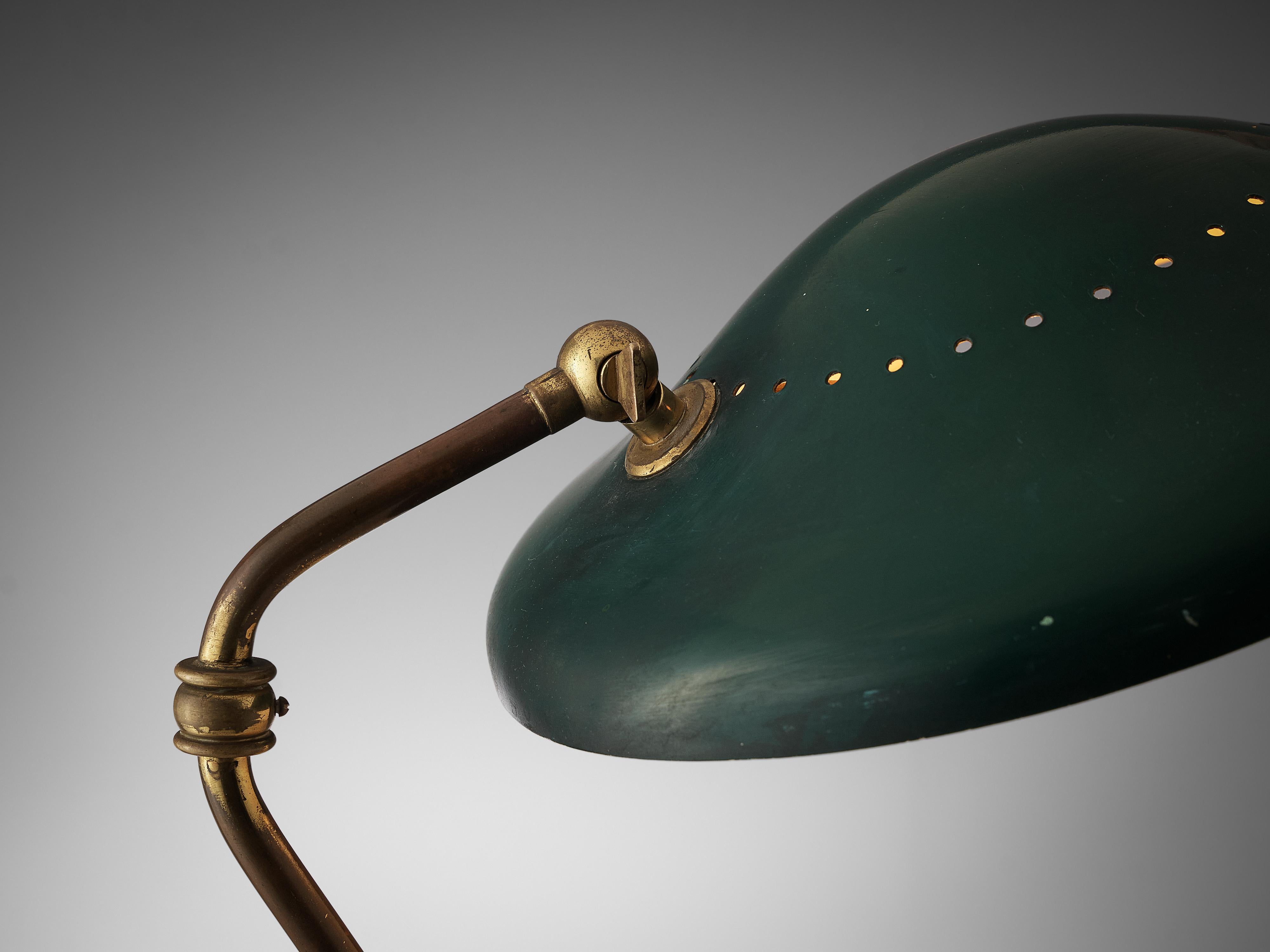 Adjustable Table Lamp in Patinated Brass and Green Metal In Good Condition In Waalwijk, NL