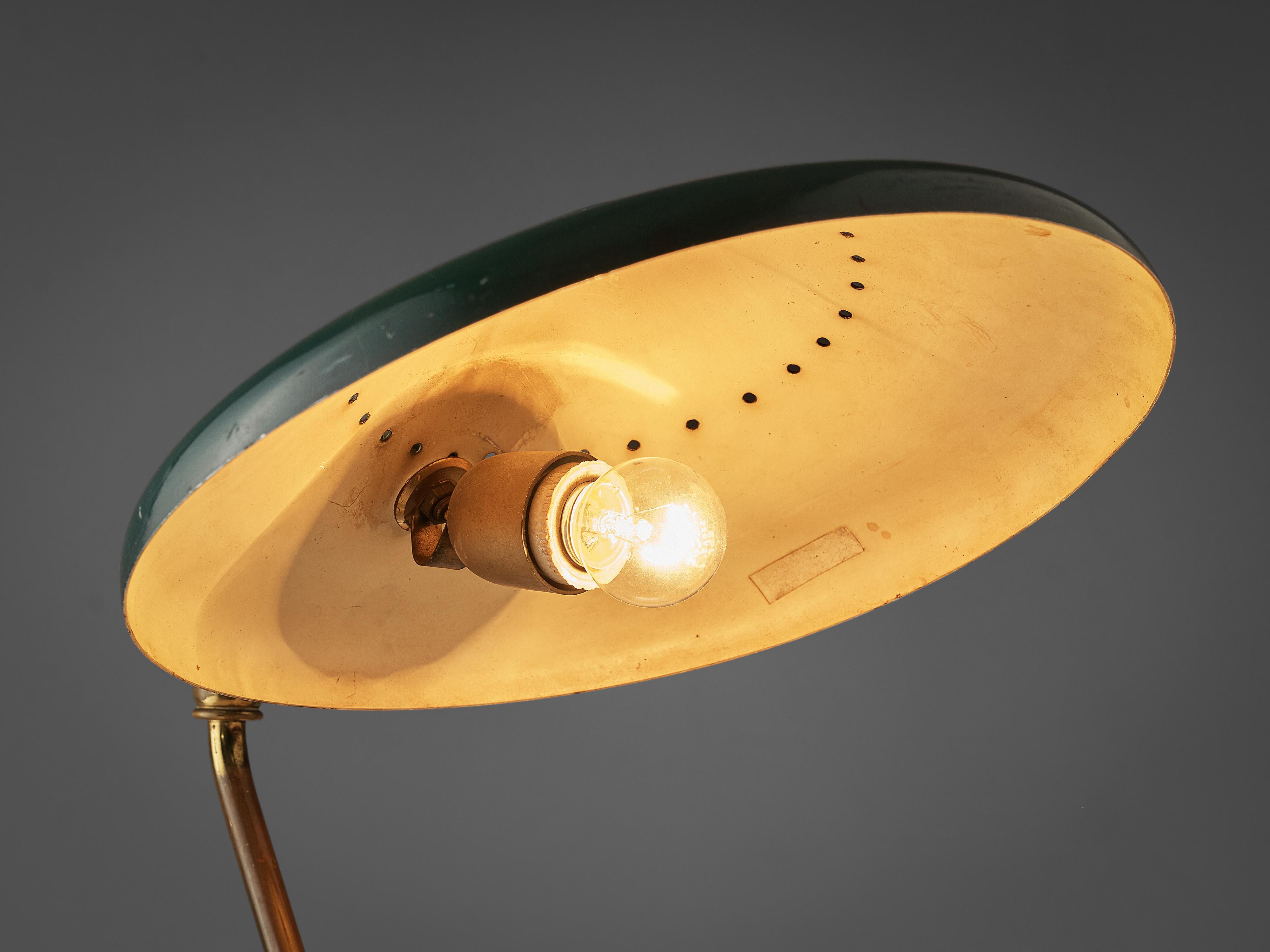 Adjustable Table Lamp in Patinated Brass and Green Metal 1