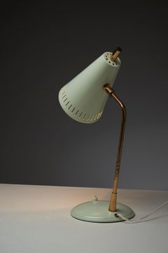 Lampada da tavolo regolabile in ottone patinato e metallo verde, anni '50