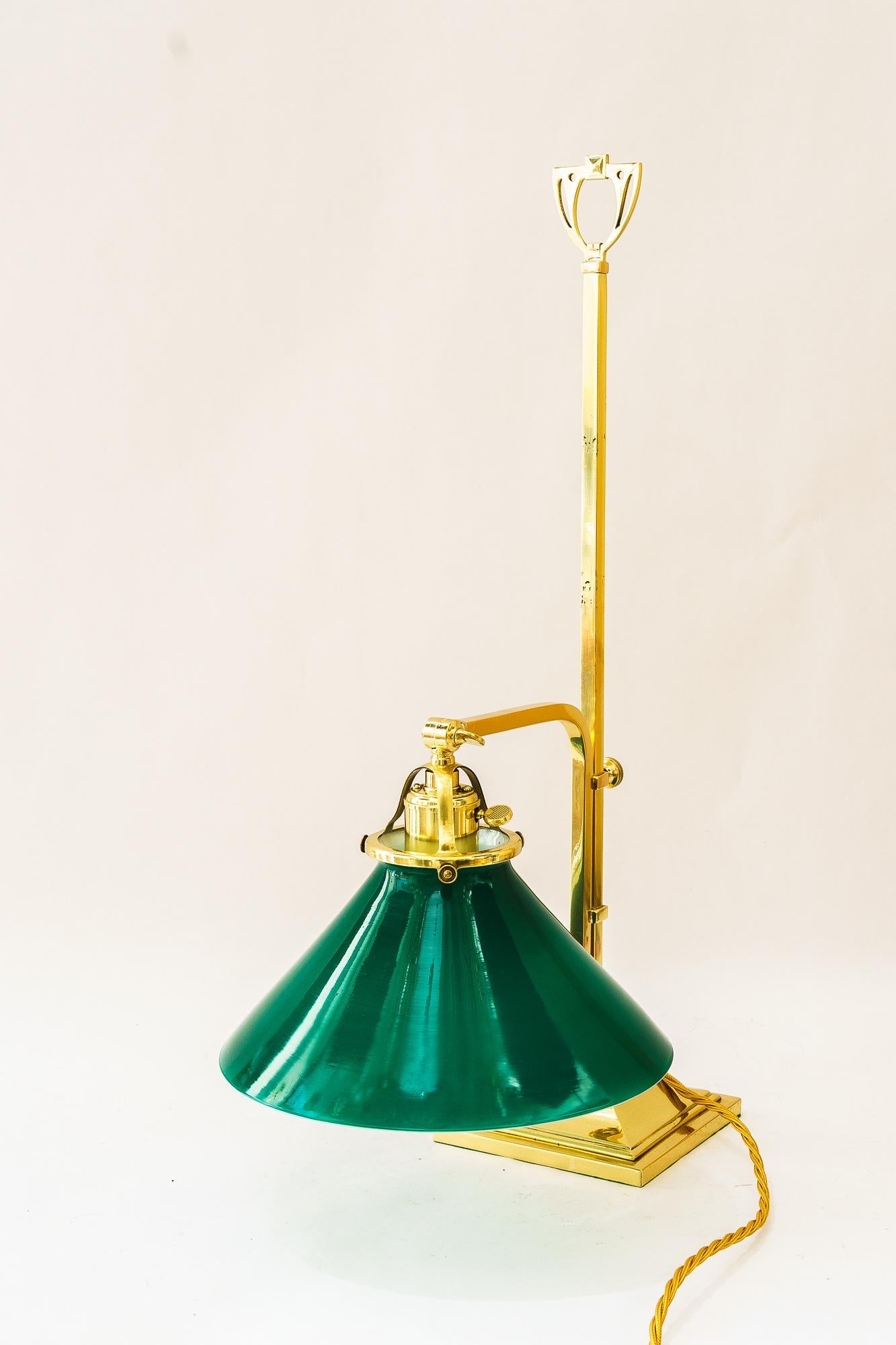 Brass Adjustable table lamp with original opal glass shade vienna around 1920s For Sale