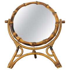 Adjustable Table Mirror Bamboo Rattan, Italy, 1950s