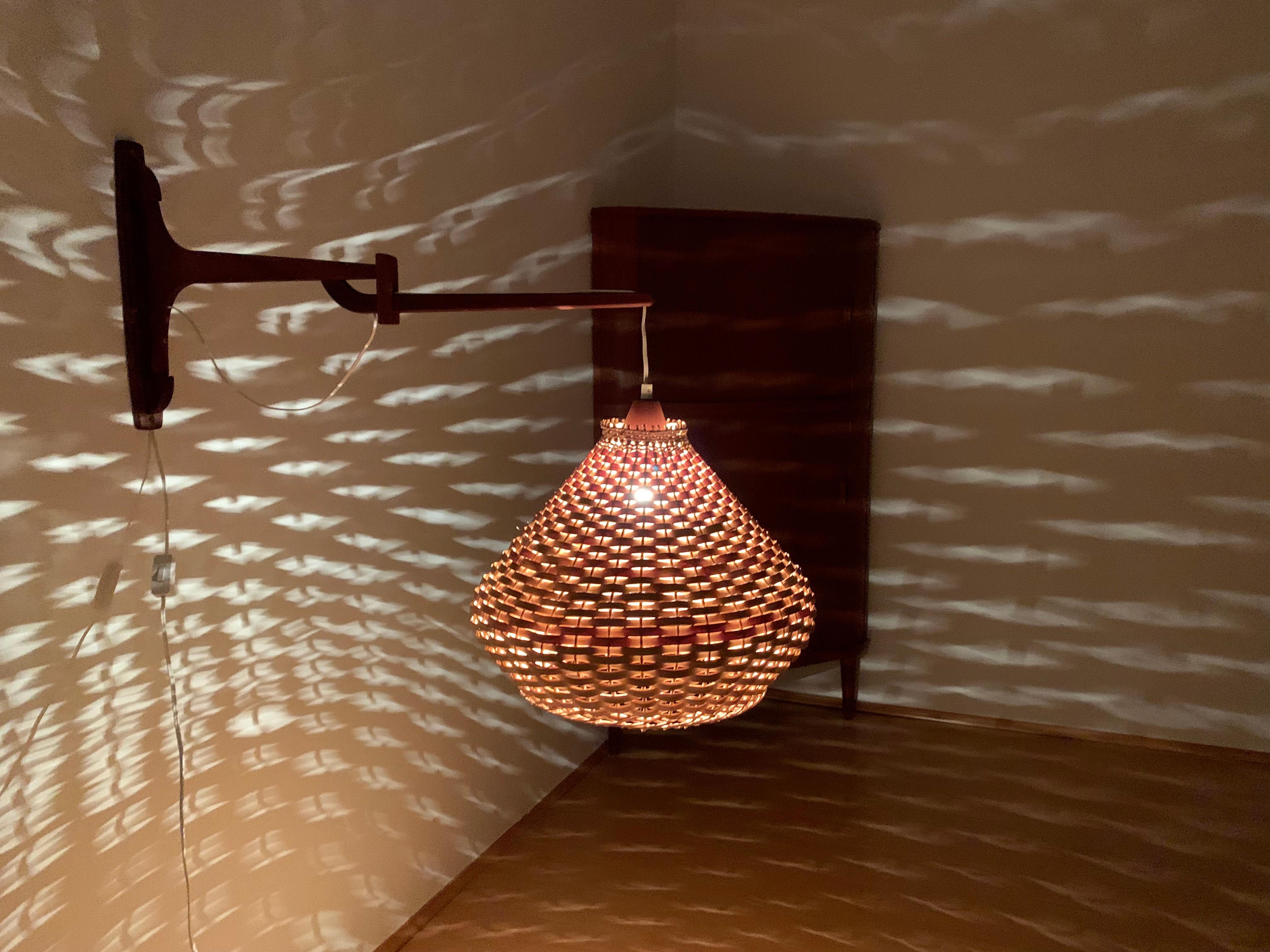 Adjustable Teak and Wicker Wall Lamp For Sale 4