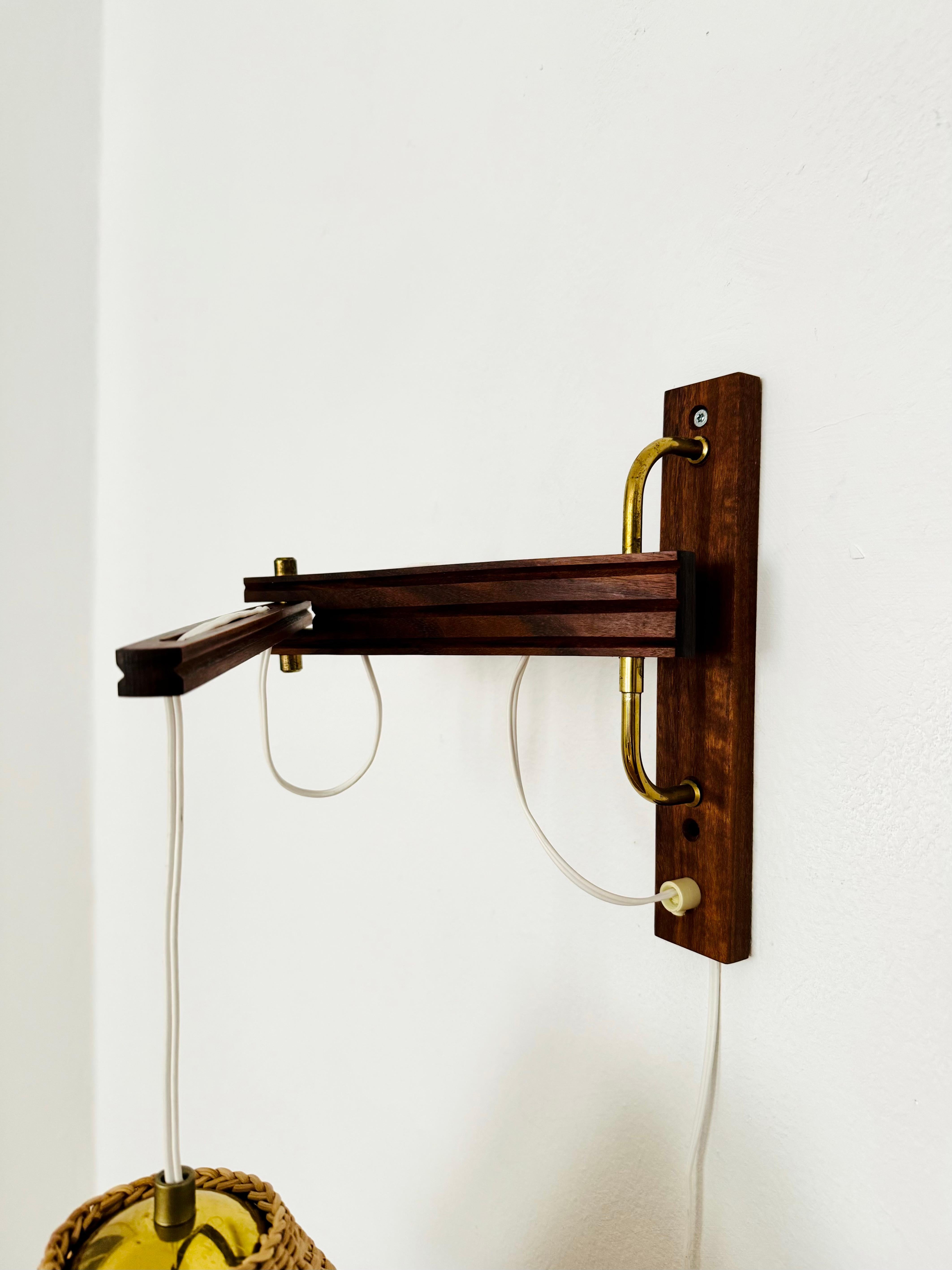 Adjustable Teak and Wicker Wall Lamp For Sale 4