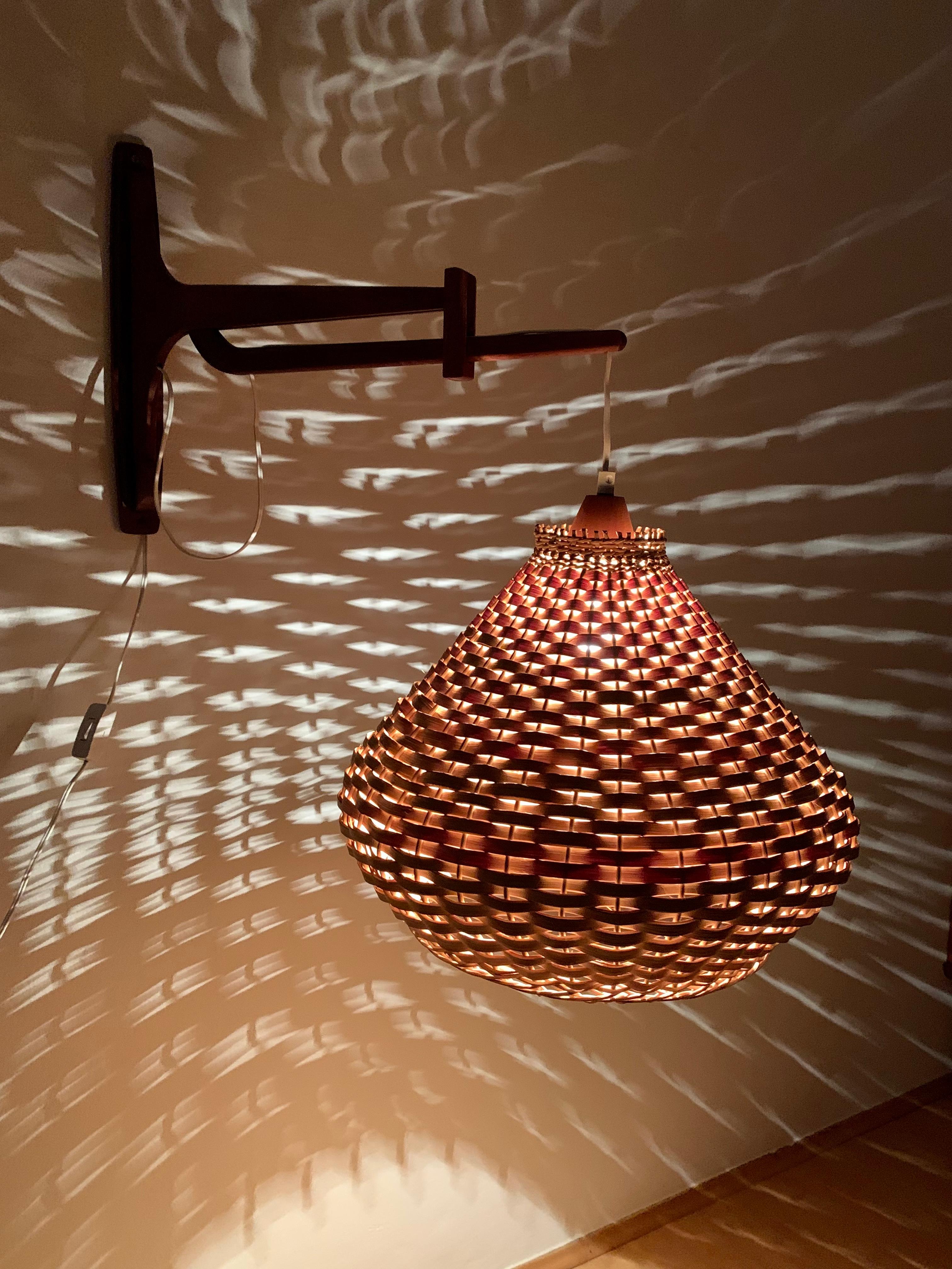 Adjustable Teak and Wicker Wall Lamp For Sale 6
