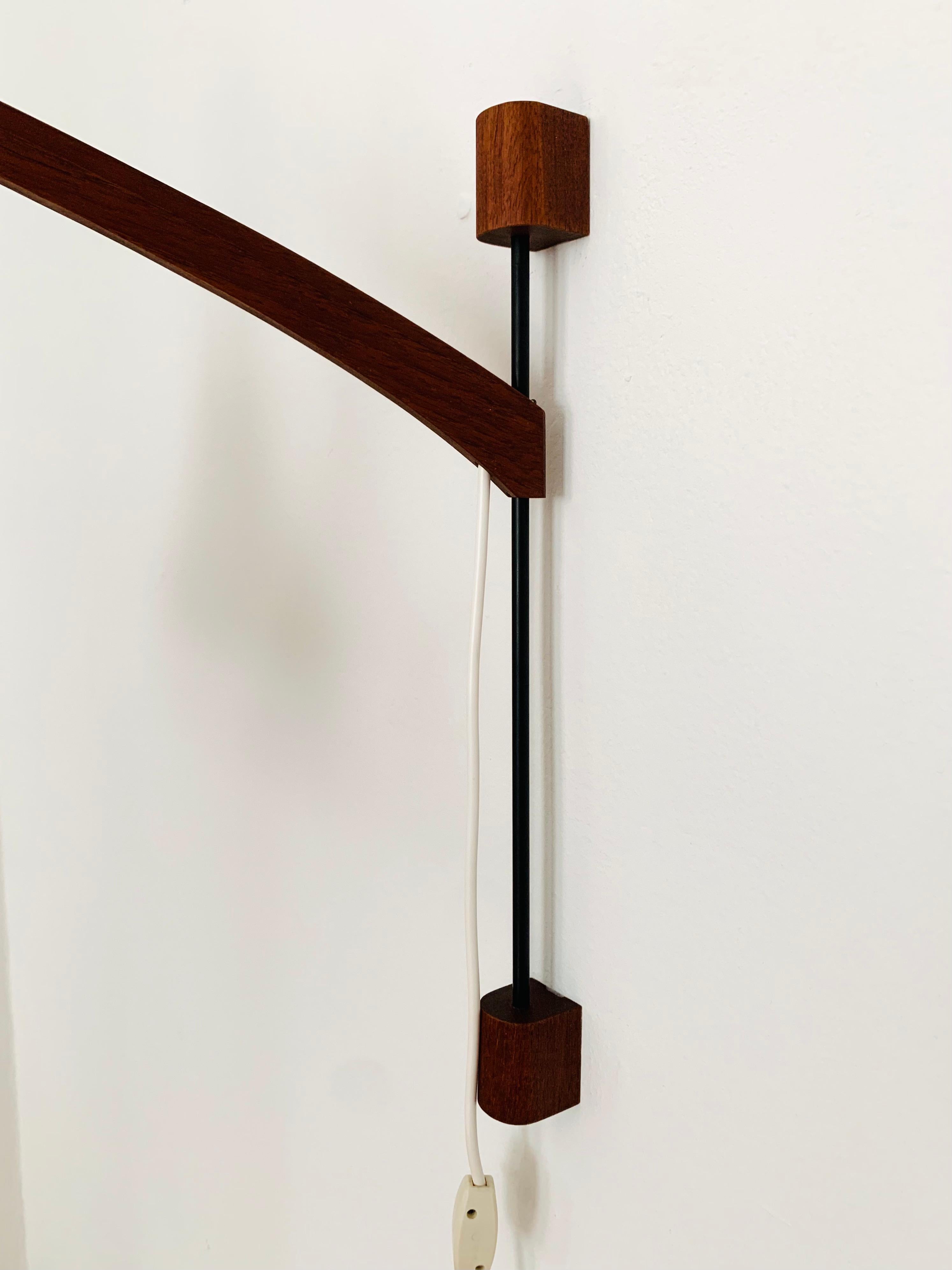 Metal Adjustable Teak and Wicker Wall Lamp