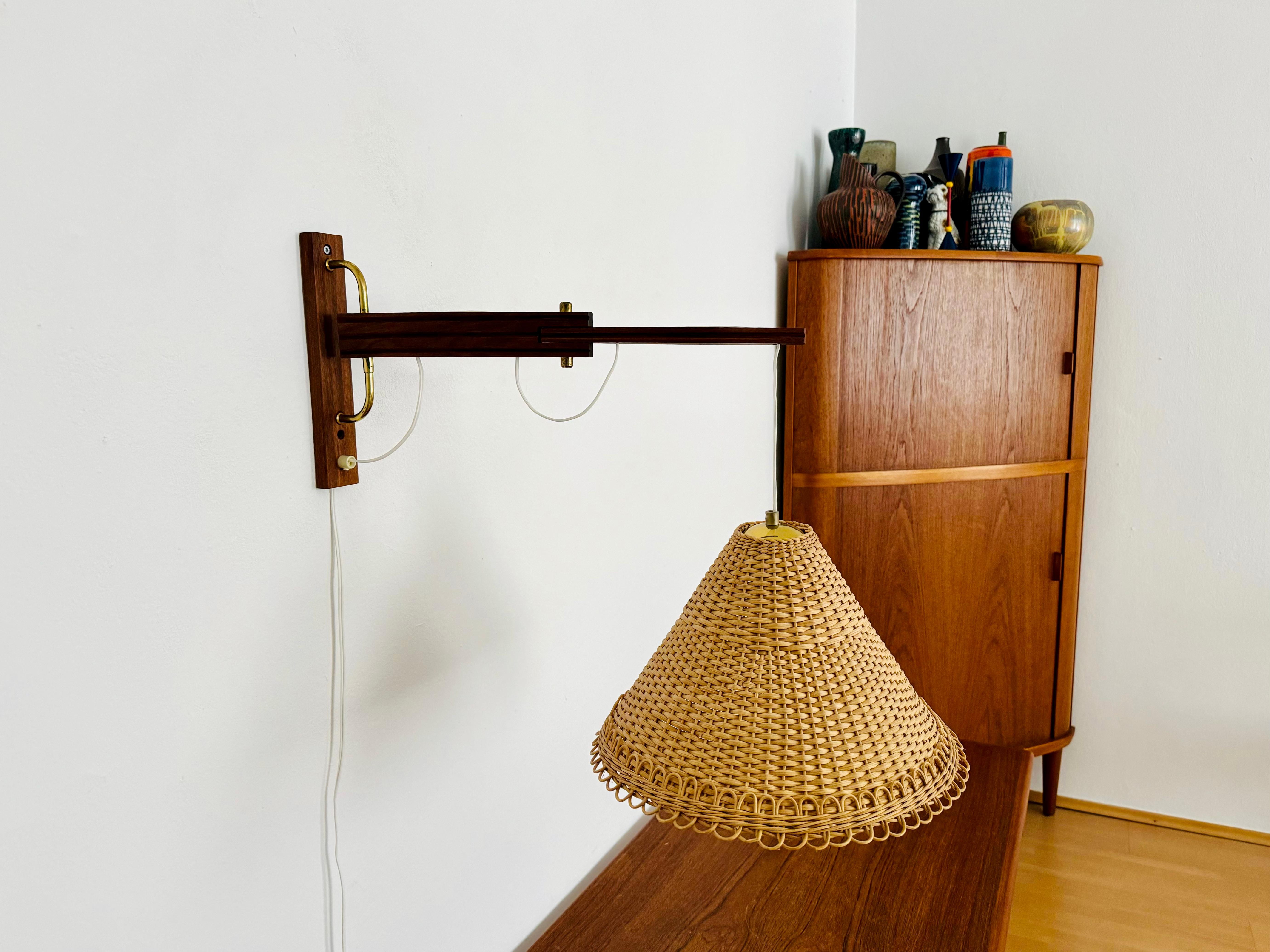 Adjustable Teak and Wicker Wall Lamp For Sale 1