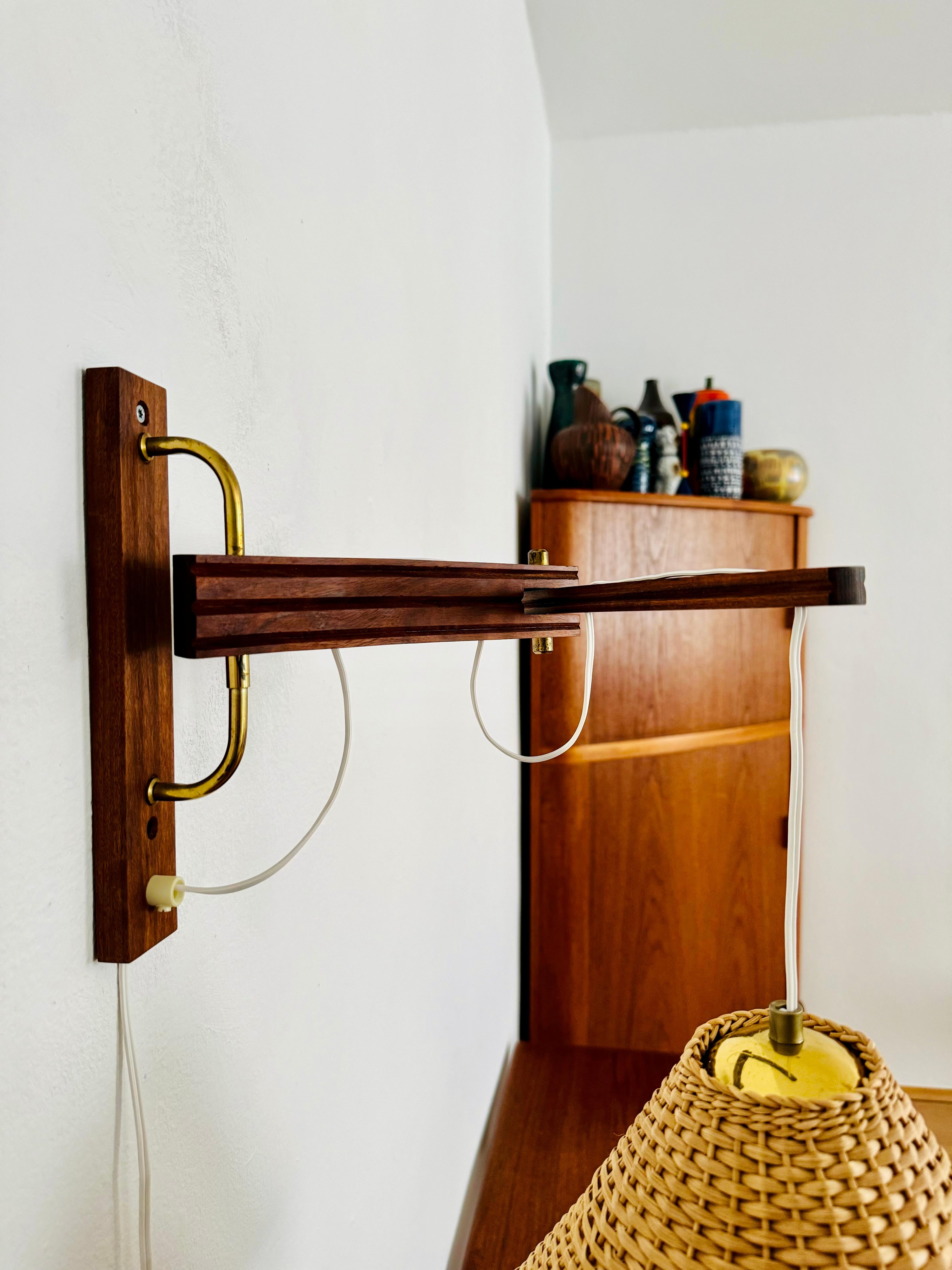 Adjustable Teak and Wicker Wall Lamp For Sale 2