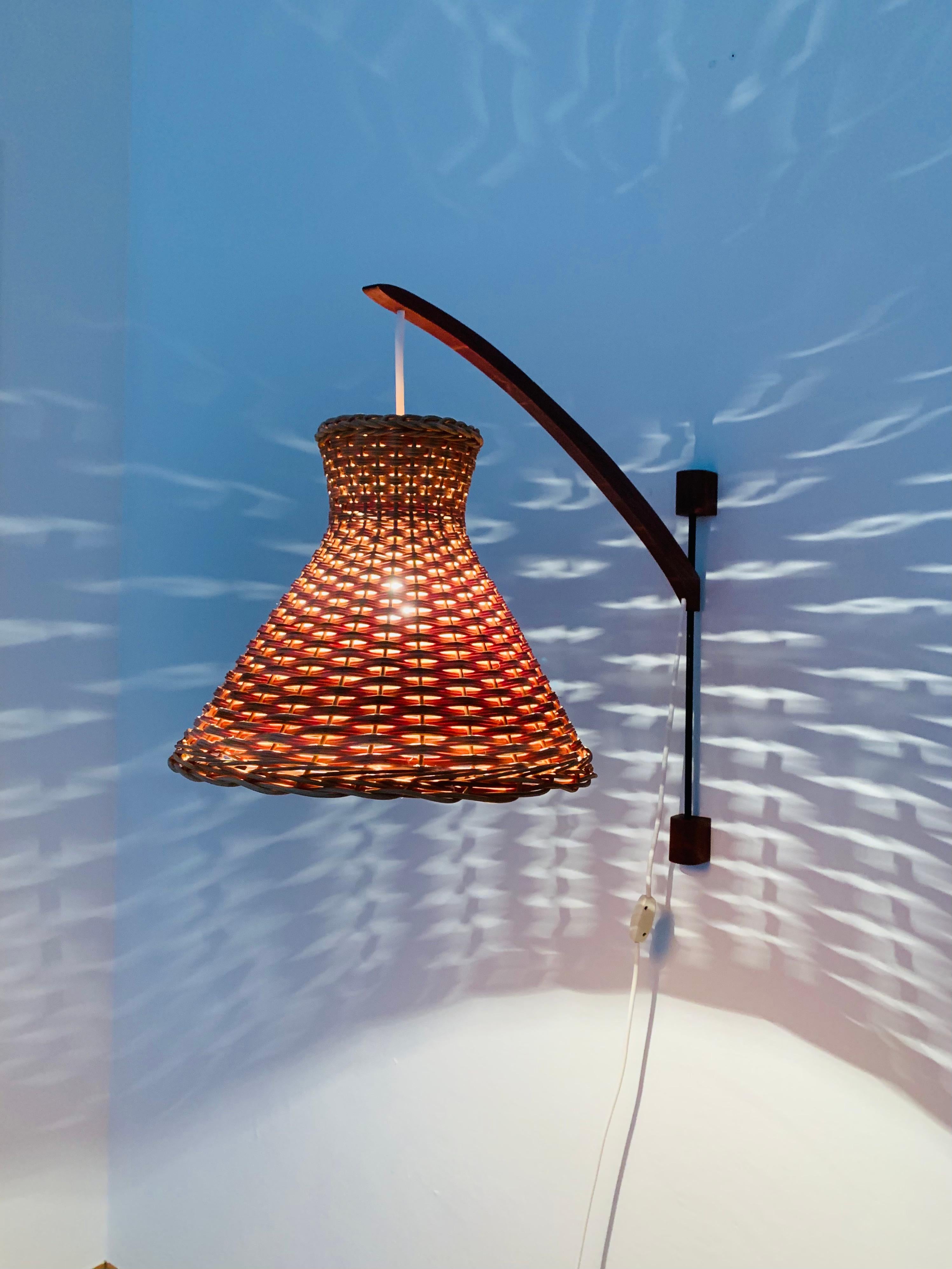 Adjustable Teak and Wicker Wall Lamp 2