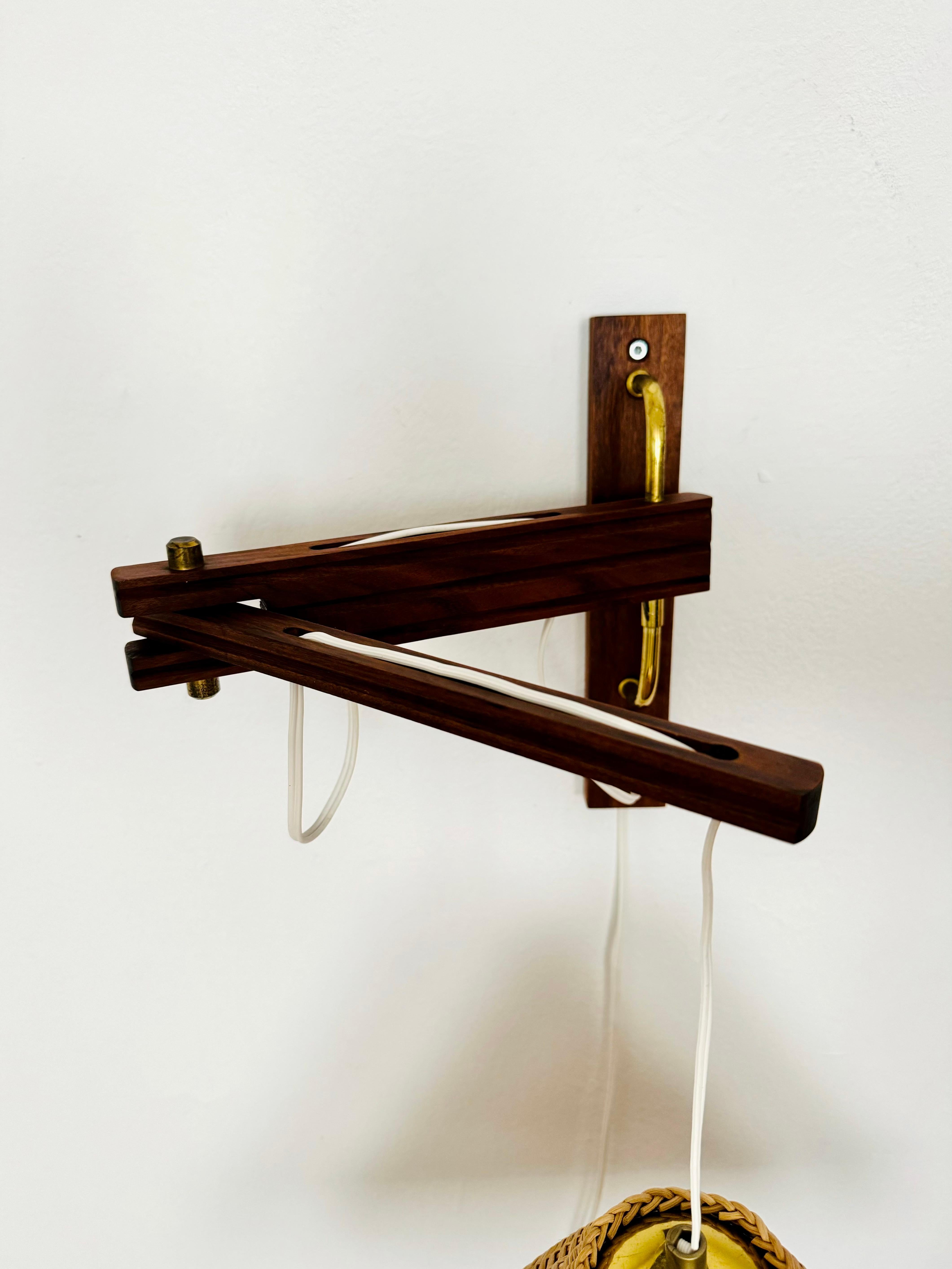 Adjustable Teak and Wicker Wall Lamp For Sale 3