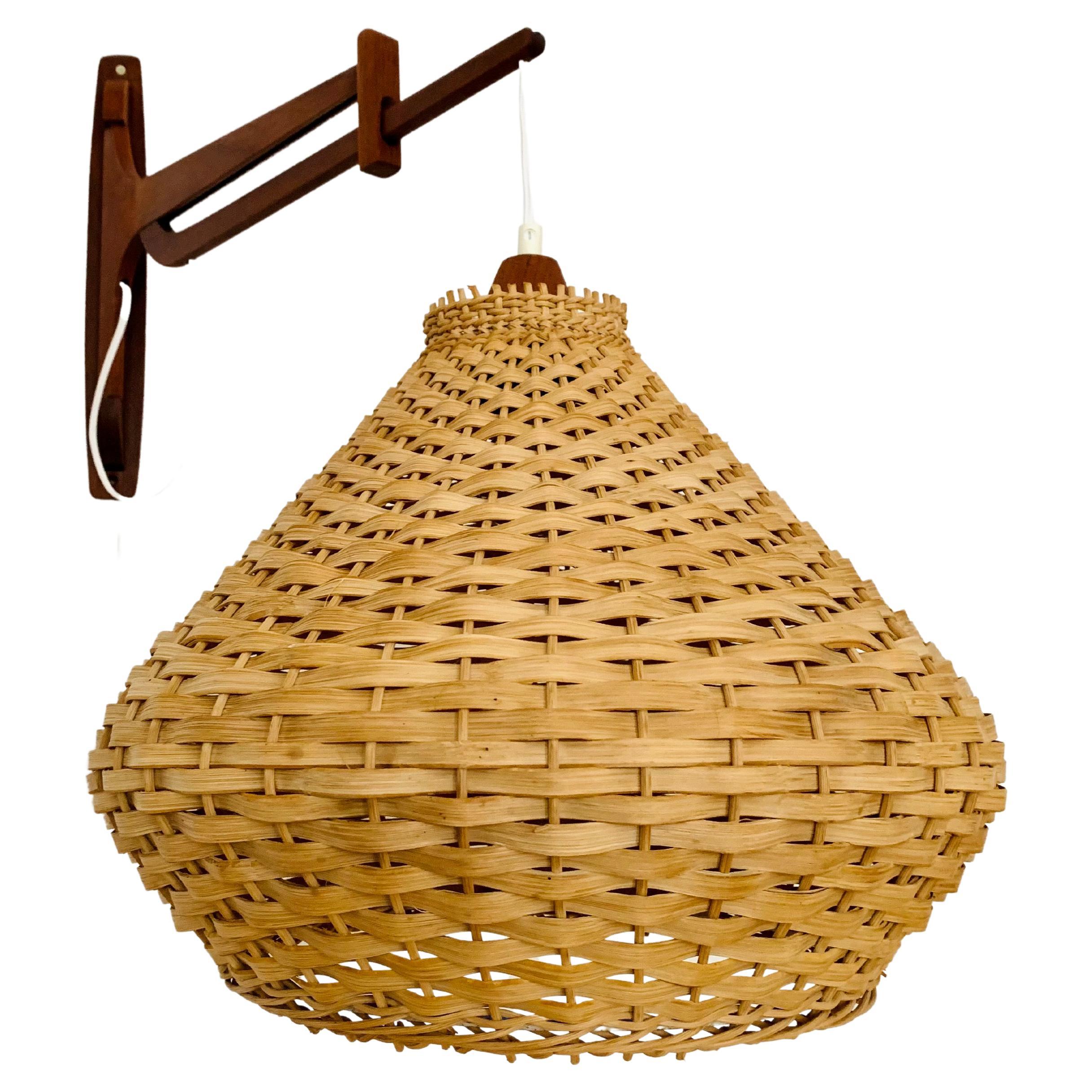 Adjustable Teak and Wicker Wall Lamp