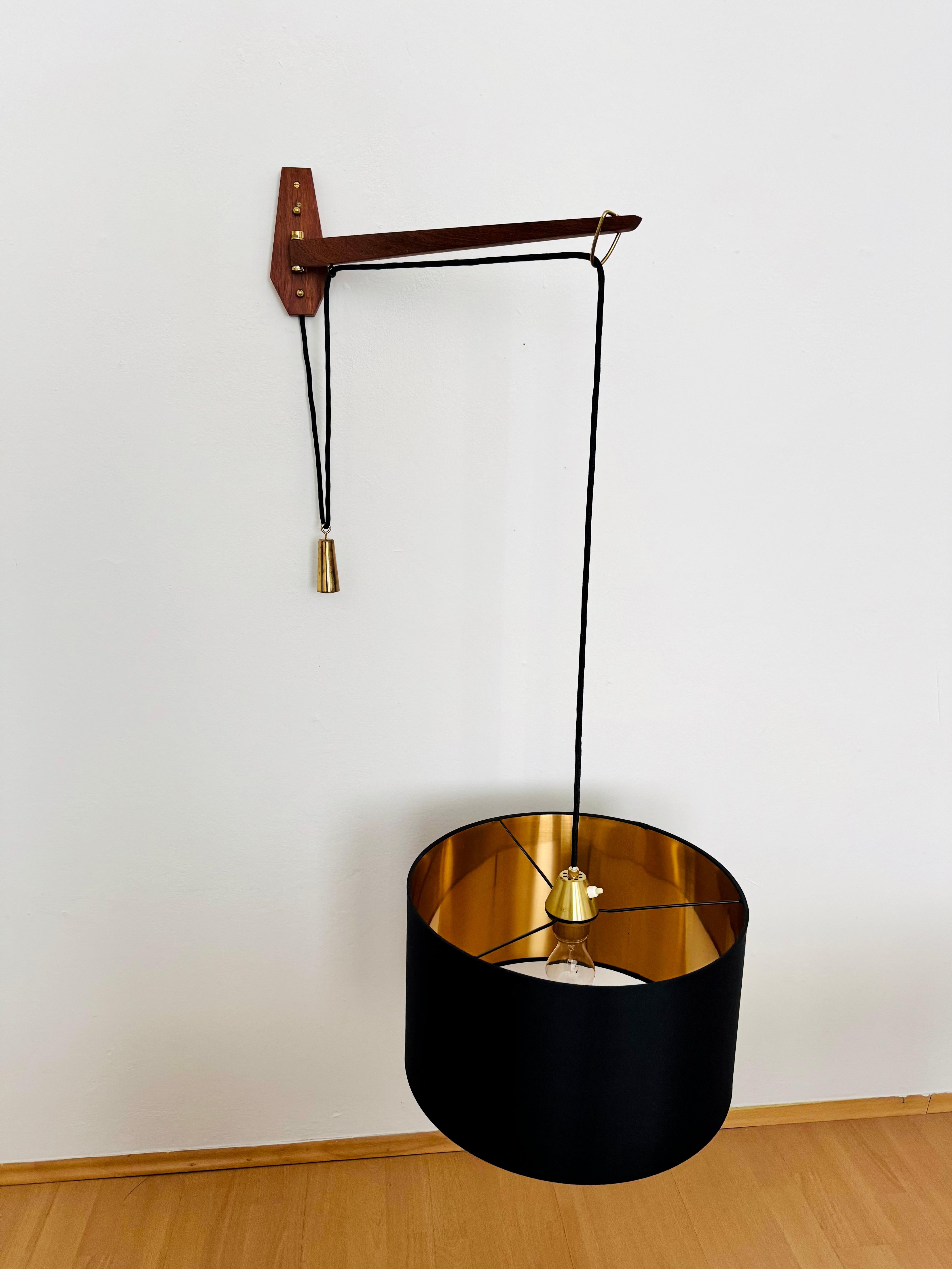 Brass Adjustable Teak Wall Lamp by Kaiser Leuchten For Sale