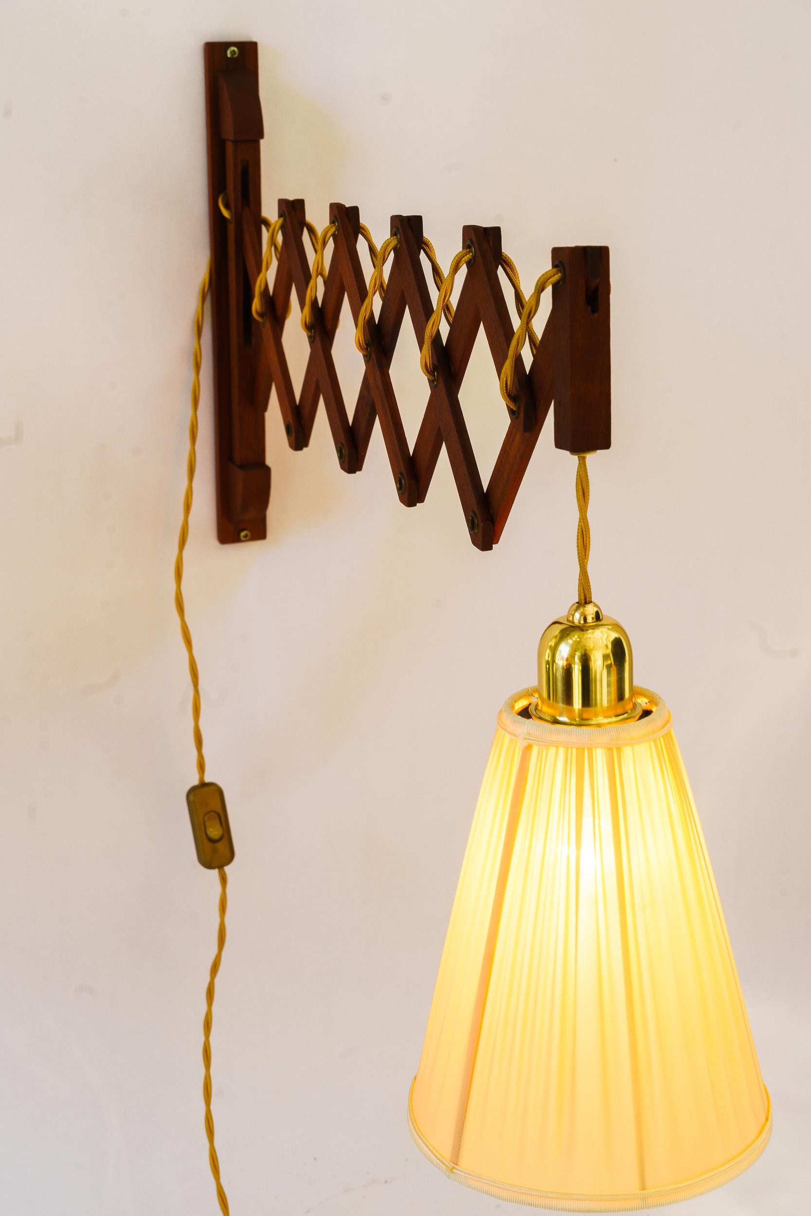 Adjustable teakwood wall lamp with fabric shade denmark around 1960s For Sale 2