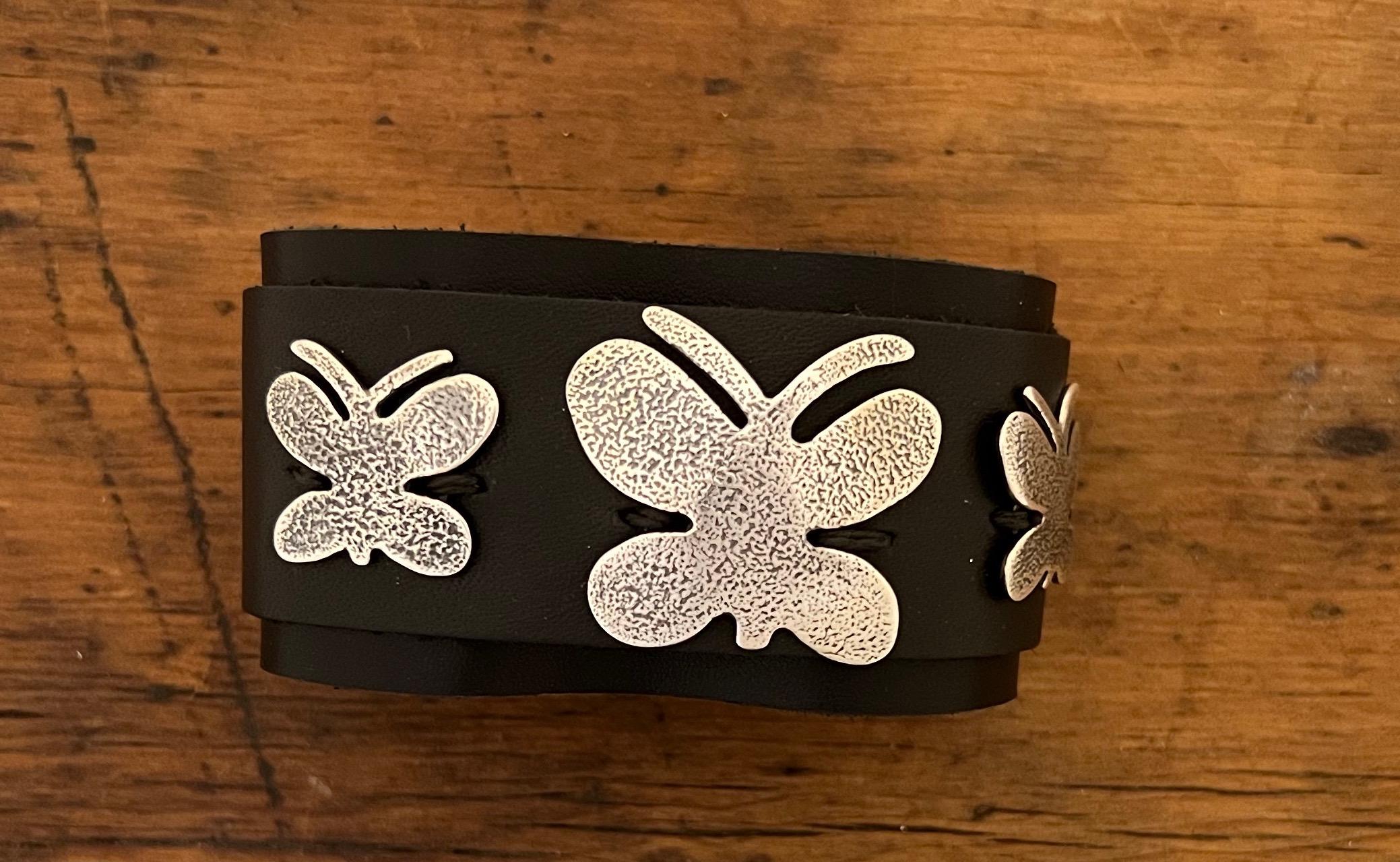 Contemporary Adjustable Textured Butterfly leather cuff by Melanie Yazzie For Sale