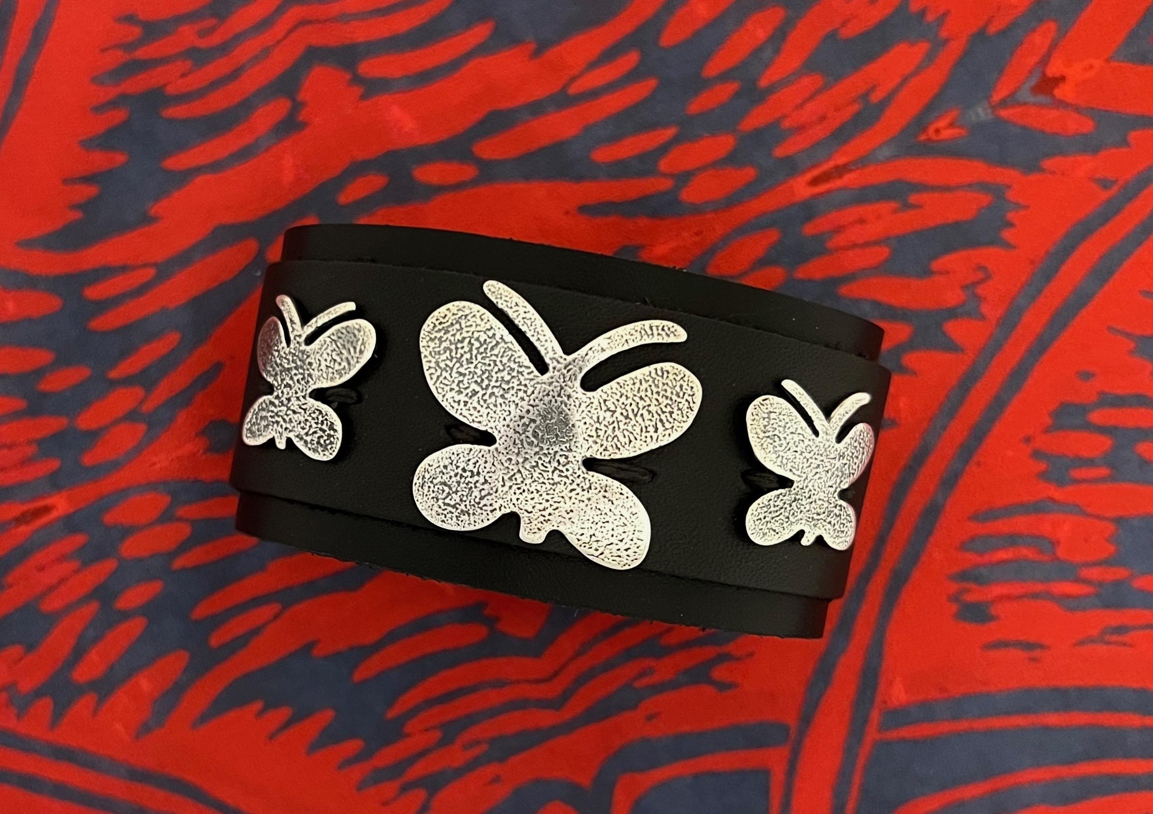 Adjustable Textured Butterfly leather cuff by Melanie Yazzie For Sale 2