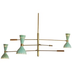 Adjustable Three-Arm Chandelier Brass Patinated Sage Green New Staggered Design
