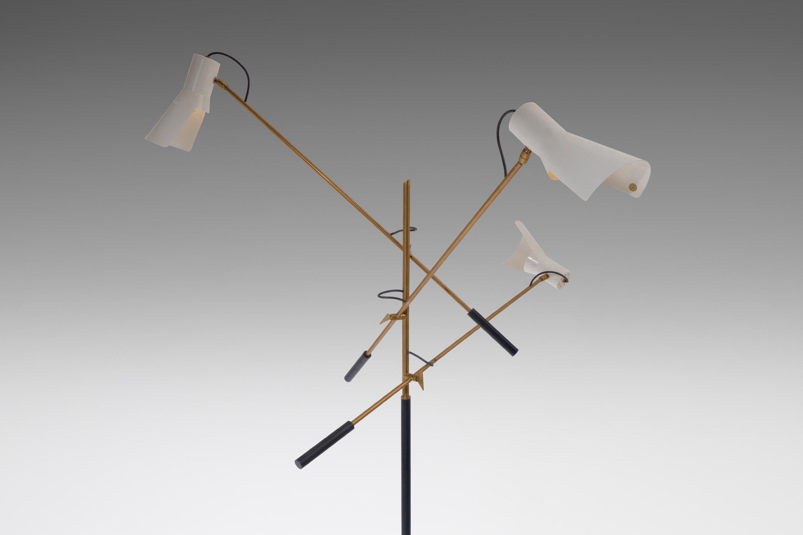 Mid-Century Modern Adjustable Three-Armed Floor Lamp by Stilnovo