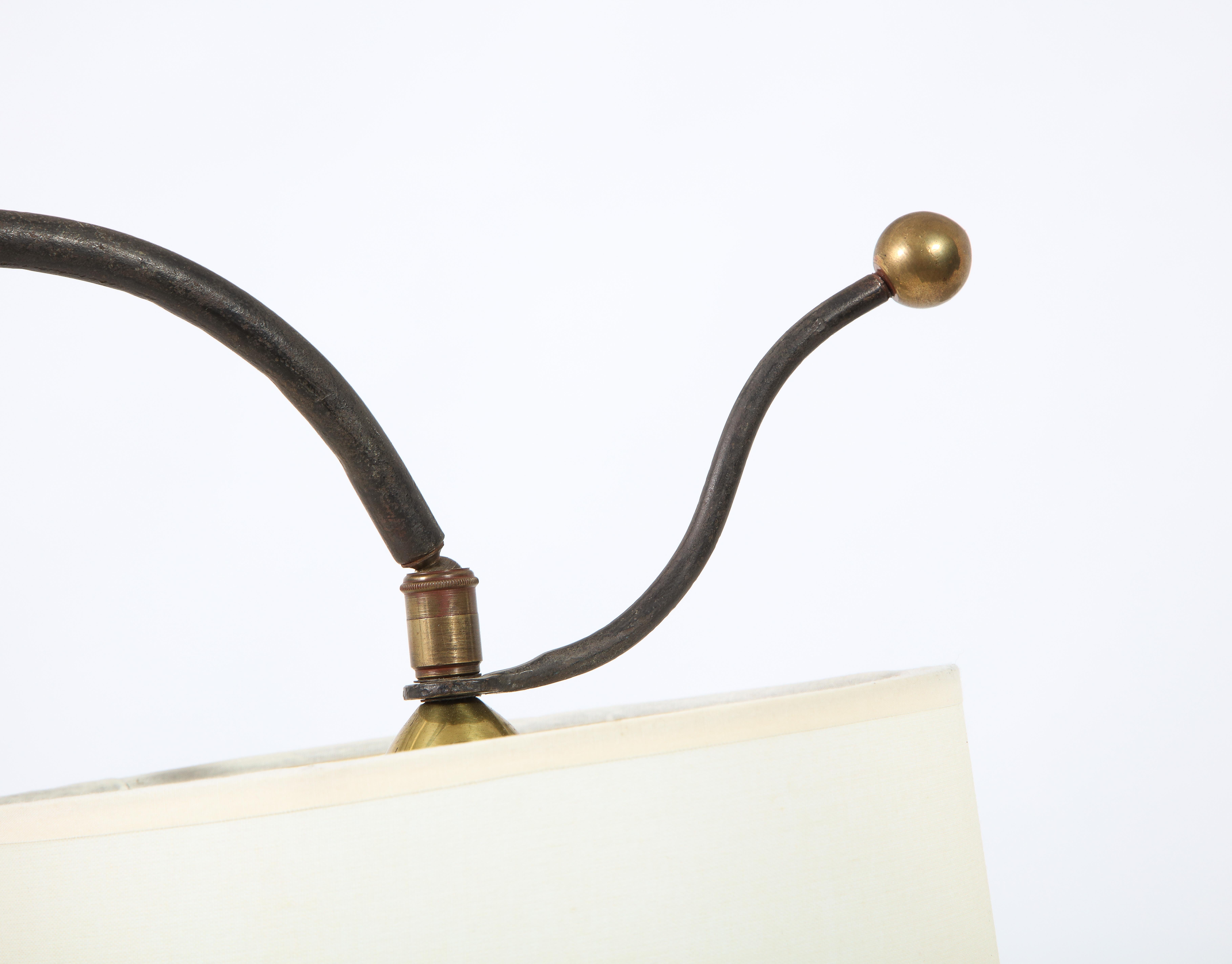 Adjustable Tripodal Cantilevered Wrought Iron & Brass Floor Lamp, France 1950's For Sale 3