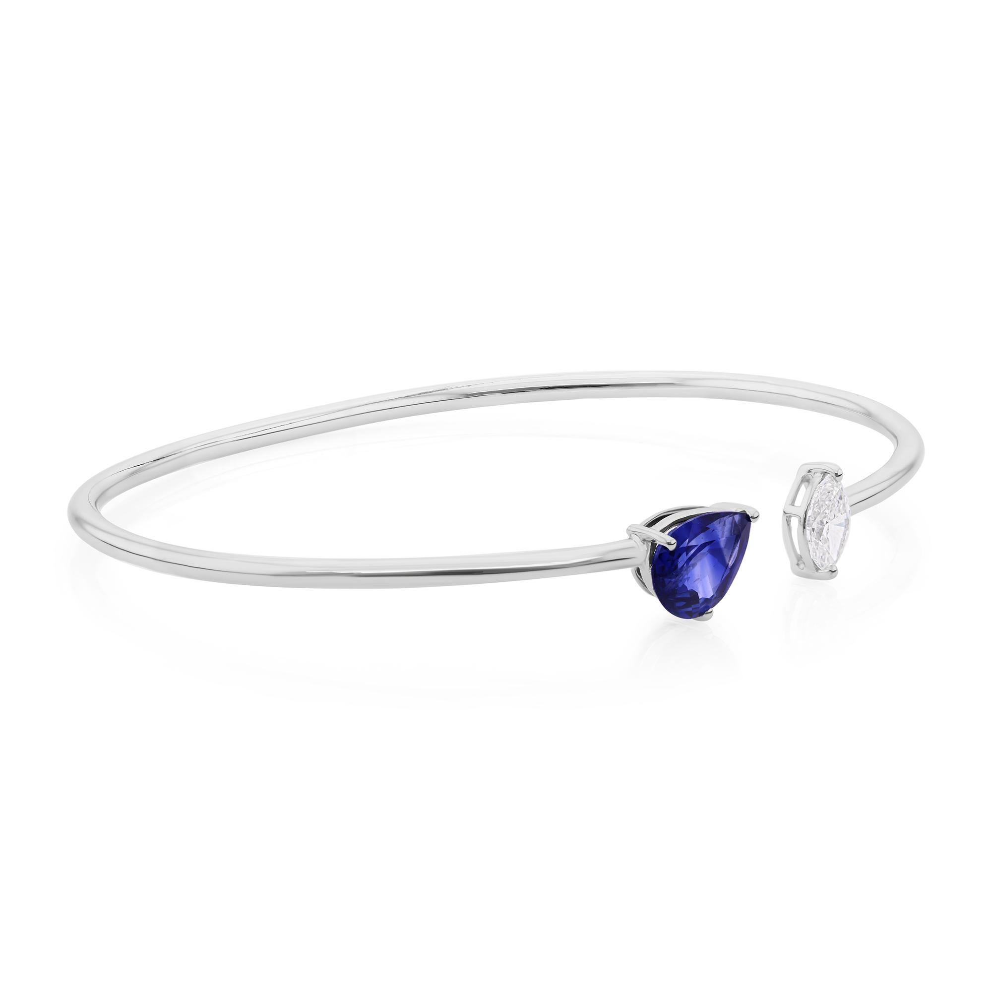 Bracciale regolabile a due pietre con diamante e zaffiro blu da 1,35 carati, oro bianco 14 carati in vendita 4