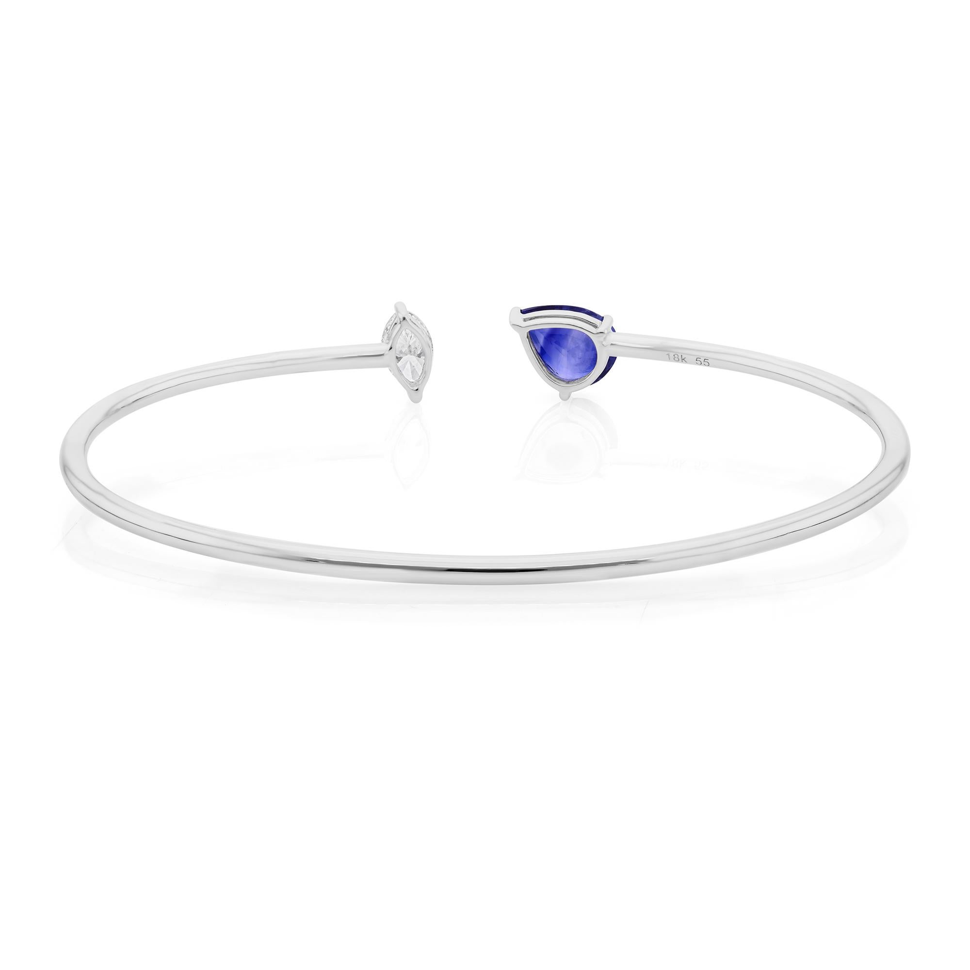 Bracciale regolabile a due pietre con diamante e zaffiro blu da 1,35 carati, oro bianco 14 carati in vendita 5