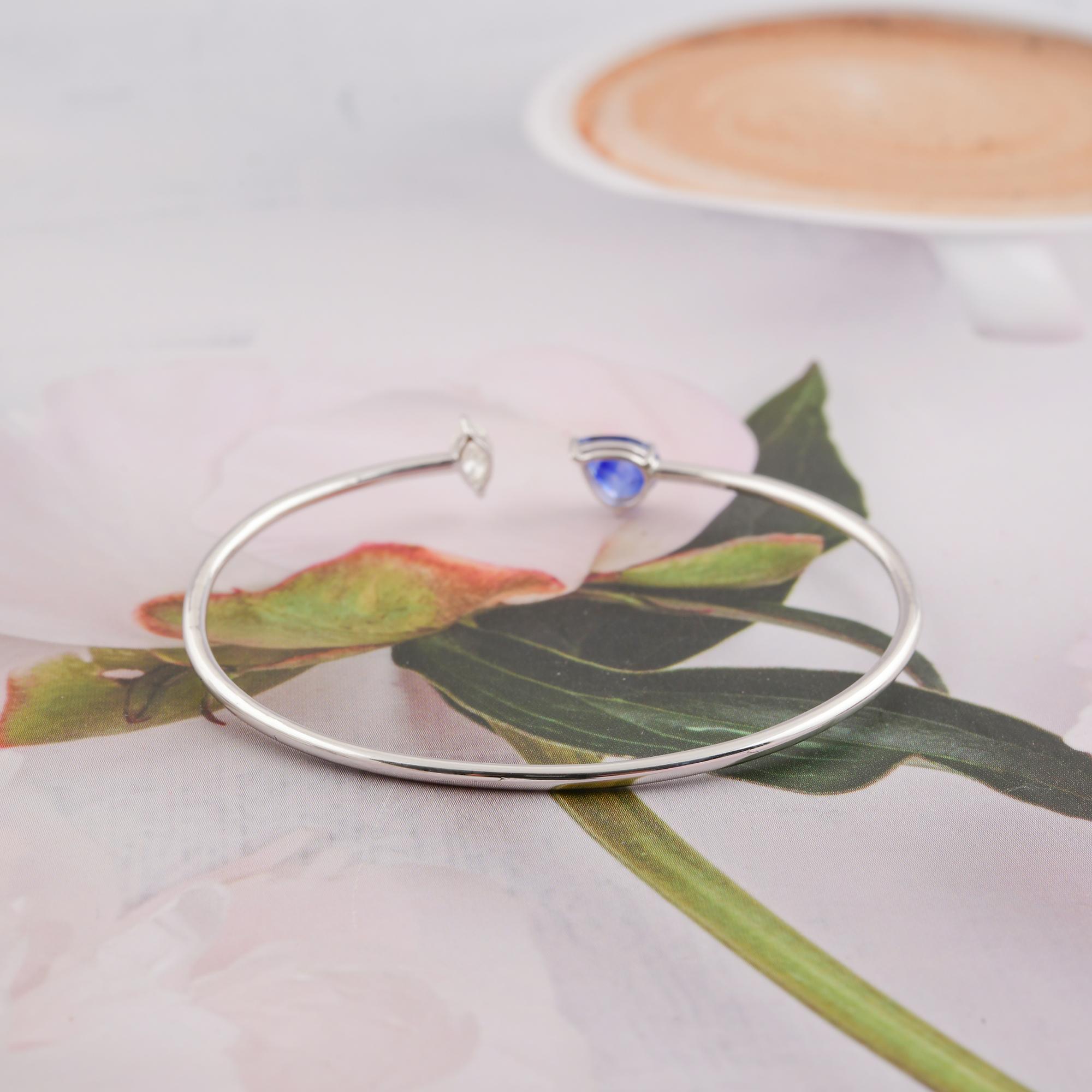Bracciale regolabile a due pietre con diamante e zaffiro blu da 1,35 carati, oro bianco 14 carati in vendita 6