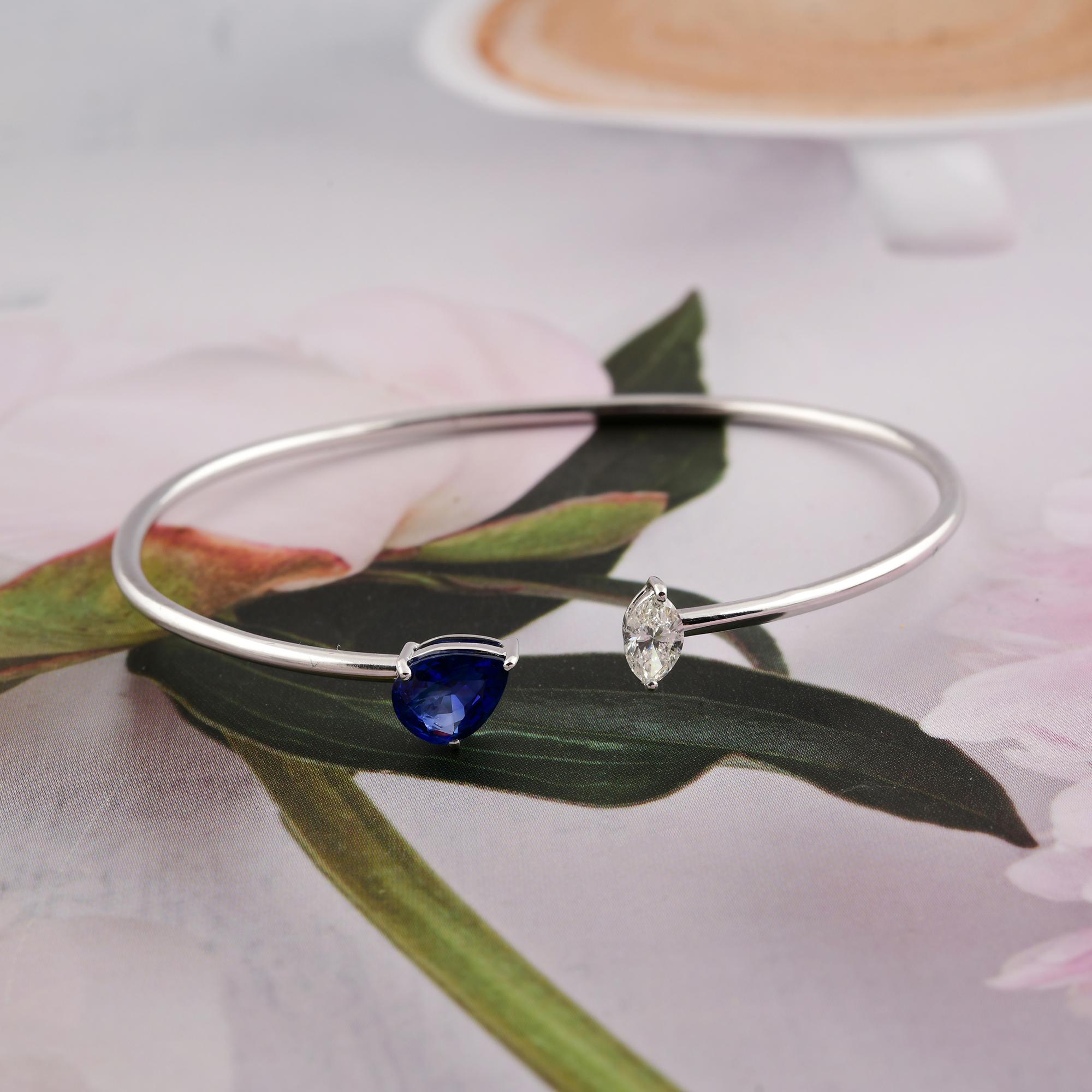 Bracciale regolabile a due pietre con diamante e zaffiro blu da 1,35 carati, oro bianco 14 carati In condizioni Nuovo in vendita a Diera, Dubai