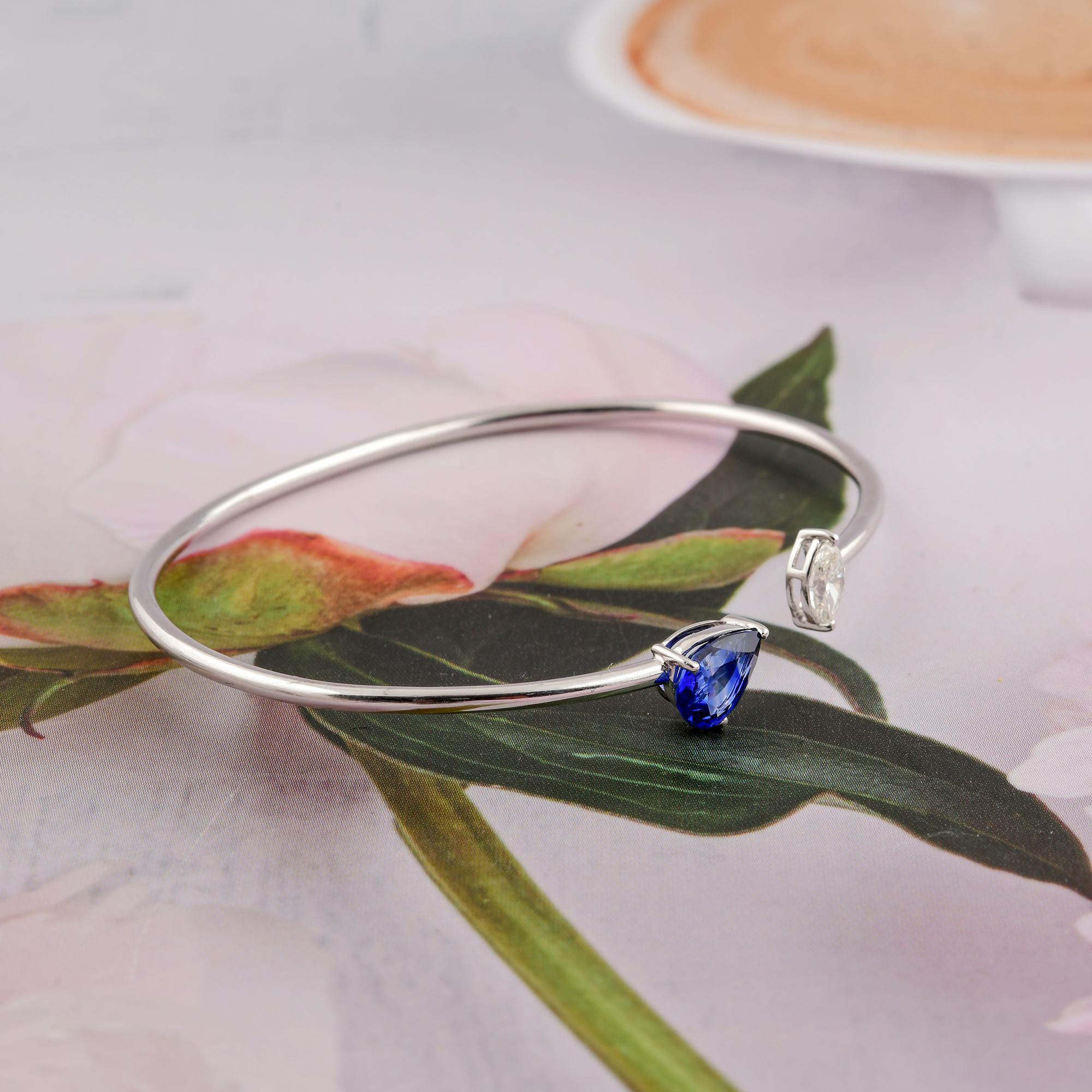 Donna Bracciale regolabile a due pietre con diamante e zaffiro blu da 1,35 carati, oro bianco 14 carati in vendita