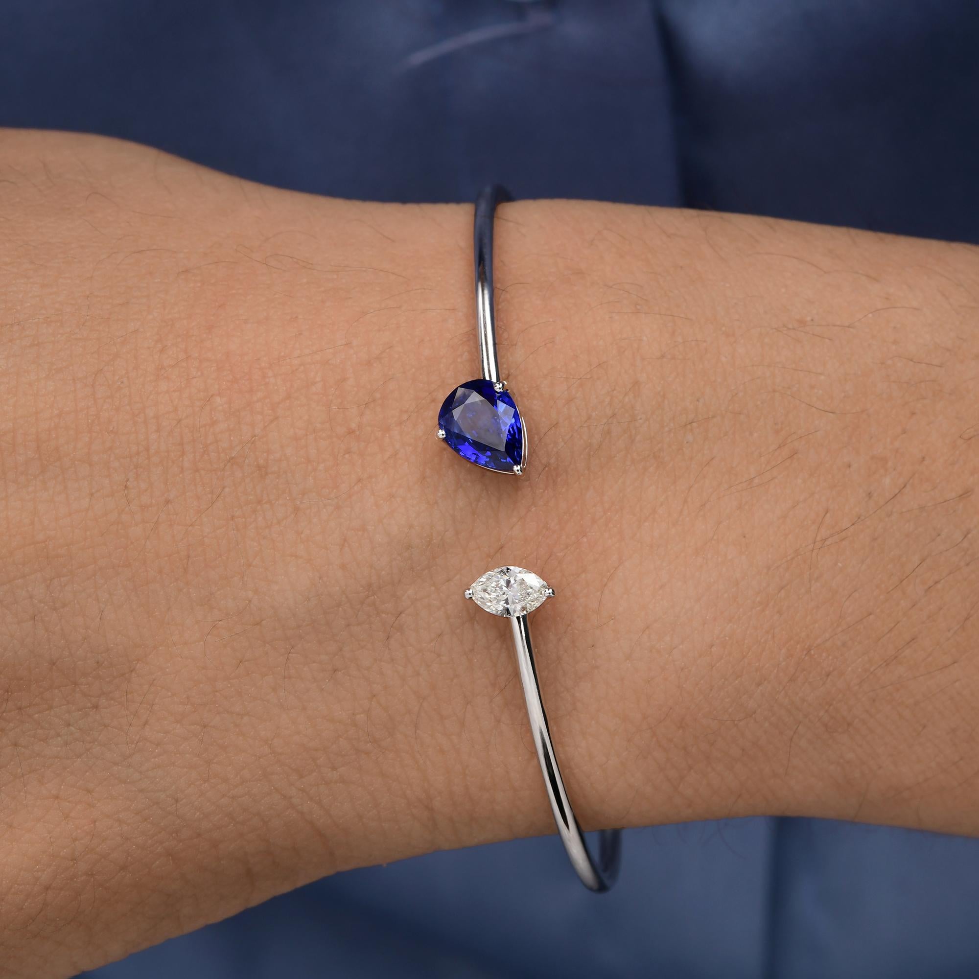 Bracciale regolabile a due pietre con diamante e zaffiro blu da 1,35 carati, oro bianco 14 carati in vendita 2