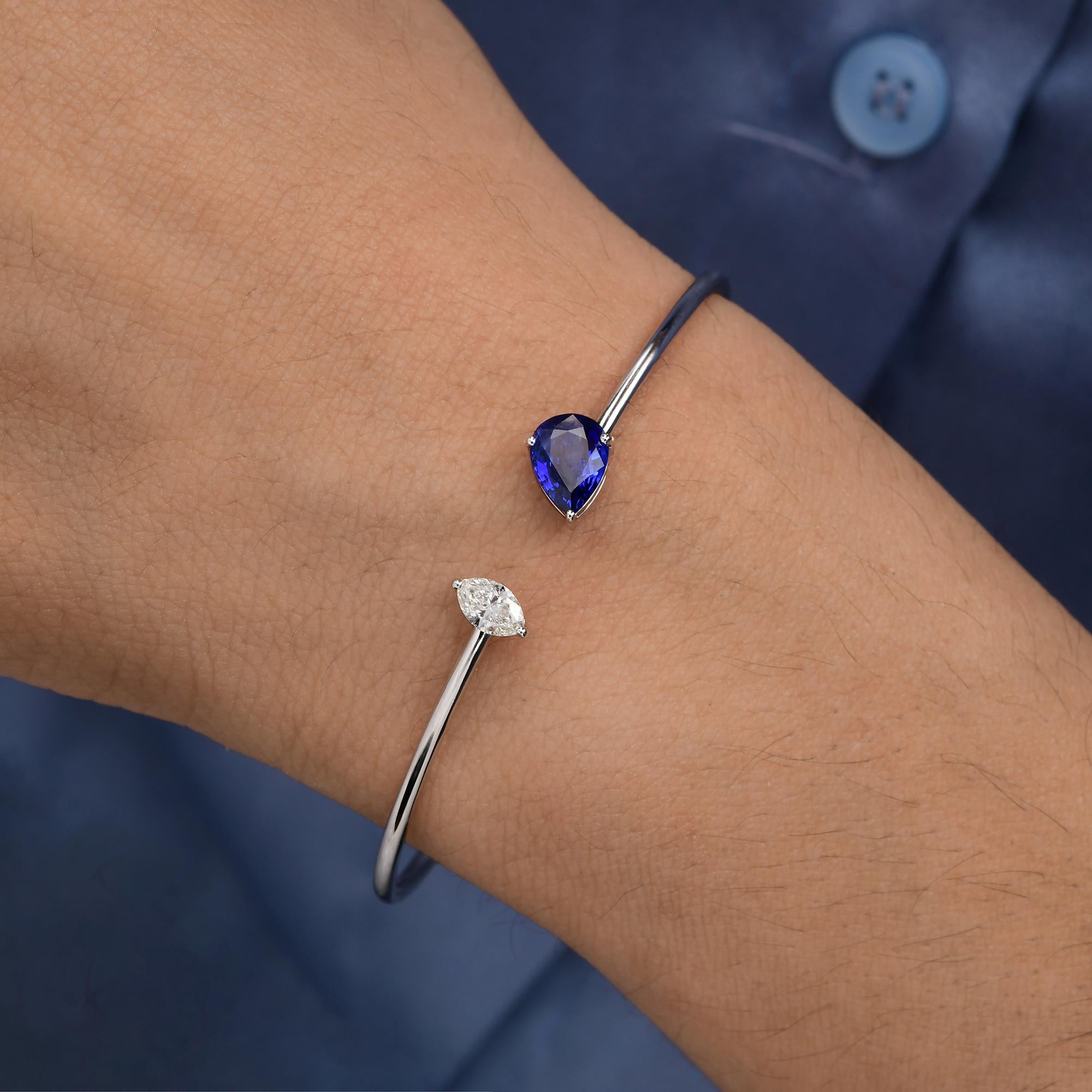 Bracciale regolabile a due pietre con diamante e zaffiro blu da 1,35 carati, oro bianco 14 carati in vendita 3