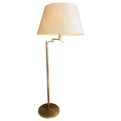 Lampadaire vintage réglable, laiton et abat-jour en soie, scandinave moderne, années 80
