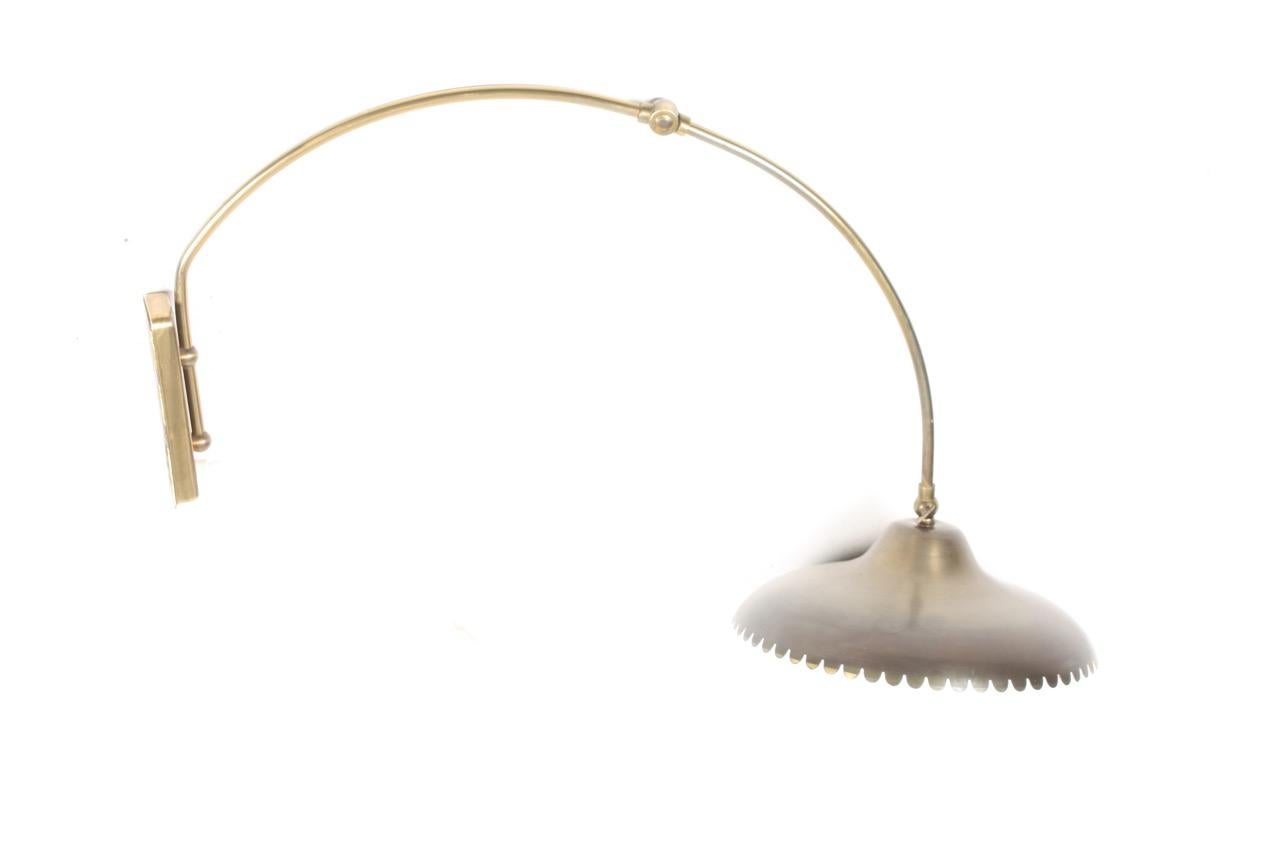 Adjustable Wall Lamp in Brass, Made in Denmark, 1950s In Good Condition In Lejre, DK