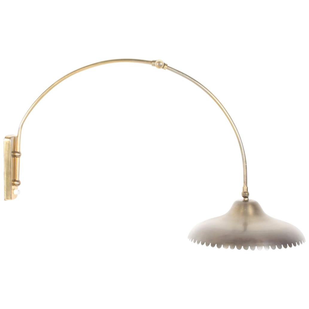 Adjustable Wall Lamp in Brass, Made in Denmark, 1950s