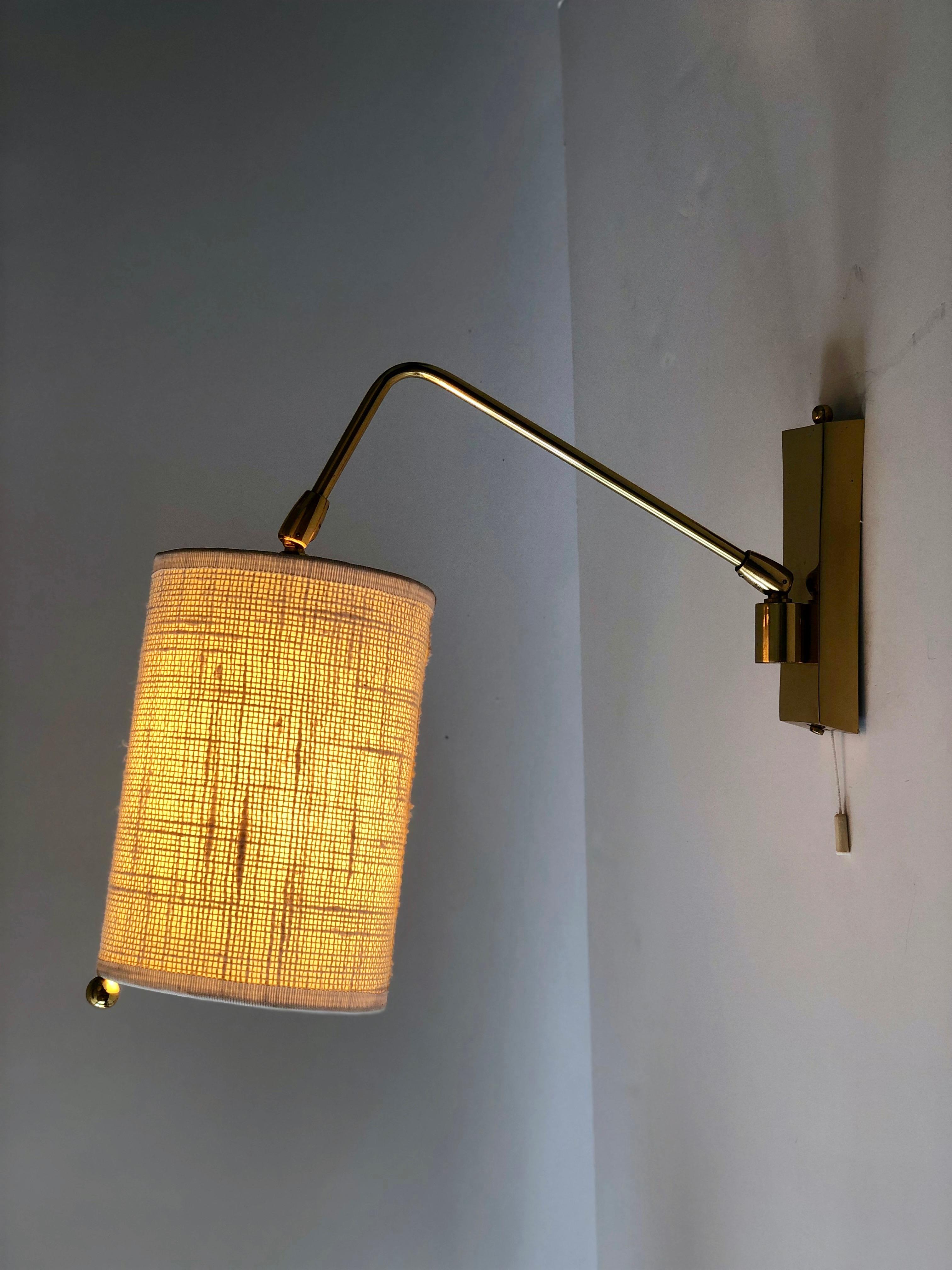Adjustable Wall Light in Brass with Linen Shade 1960, Austria 8