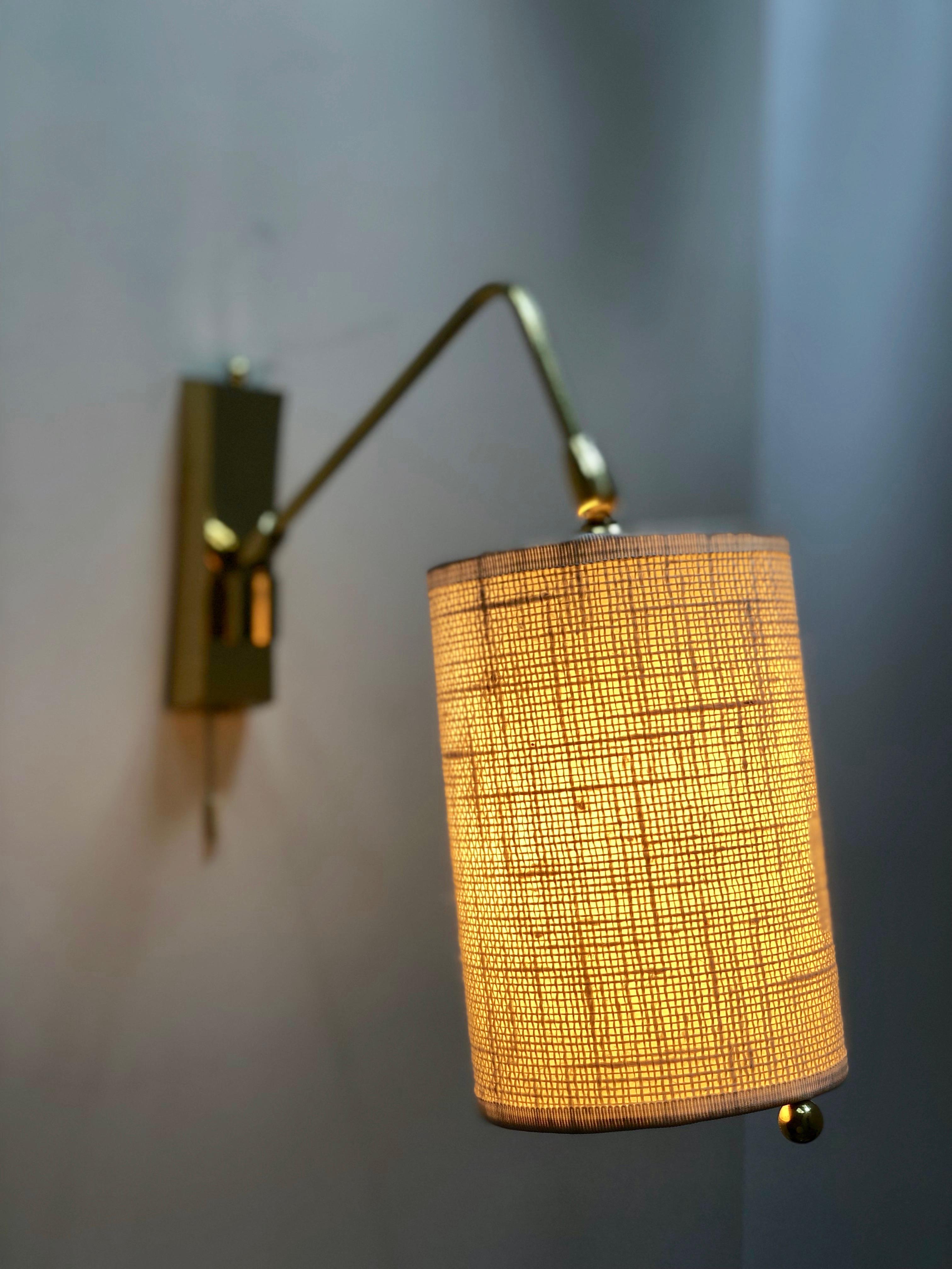 Adjustable Wall Light in Brass with Linen Shade 1960, Austria 9