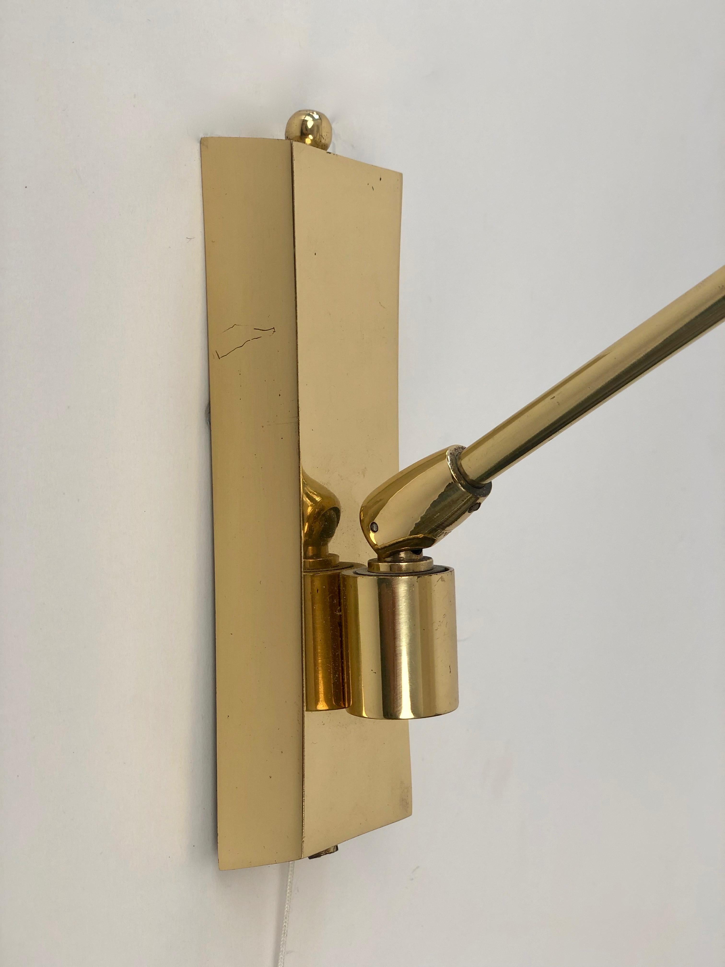 Polished Adjustable Wall Light in Brass with Linen Shade 1960, Austria
