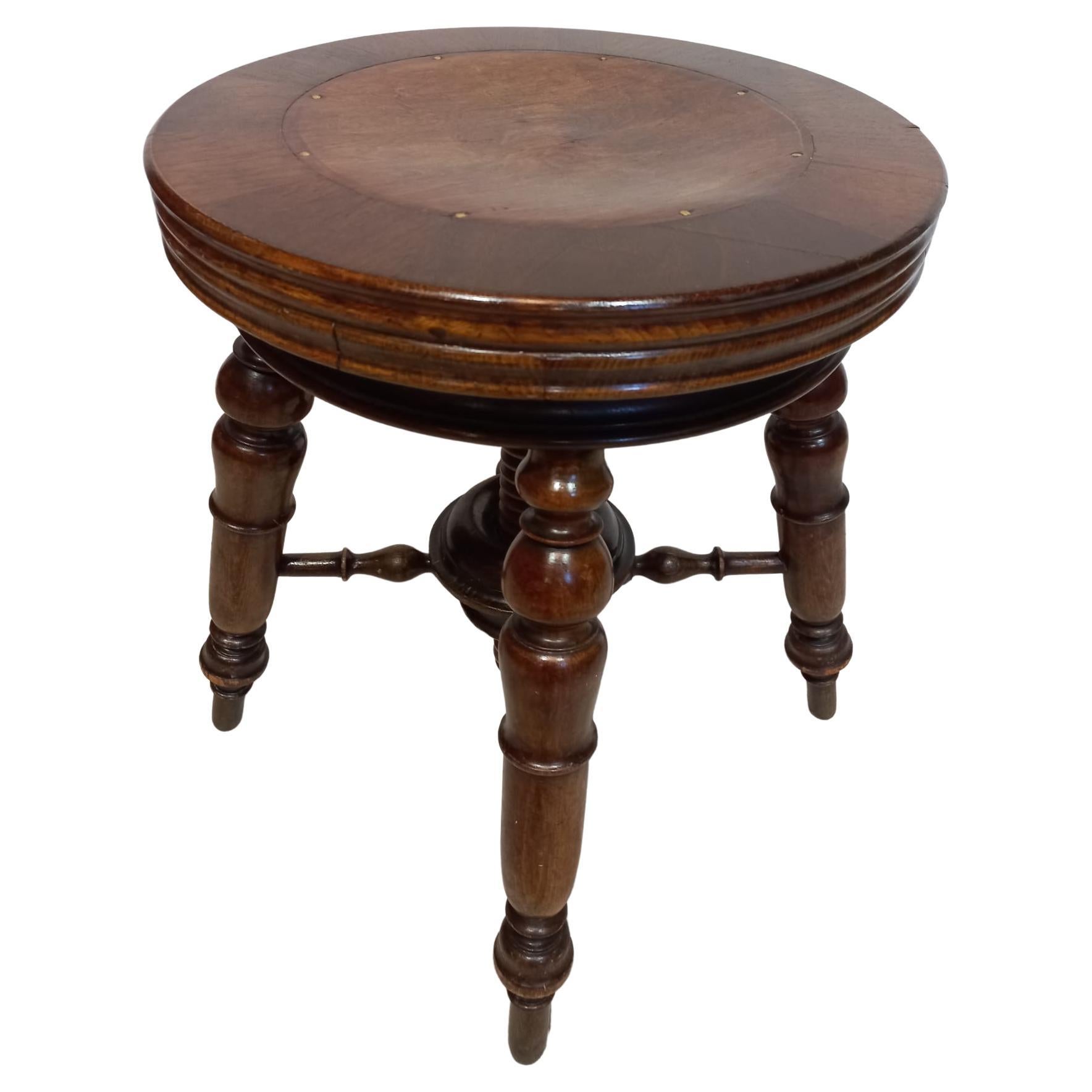 Other Adjustable Walnut Piano Stool Around 1880 For Sale