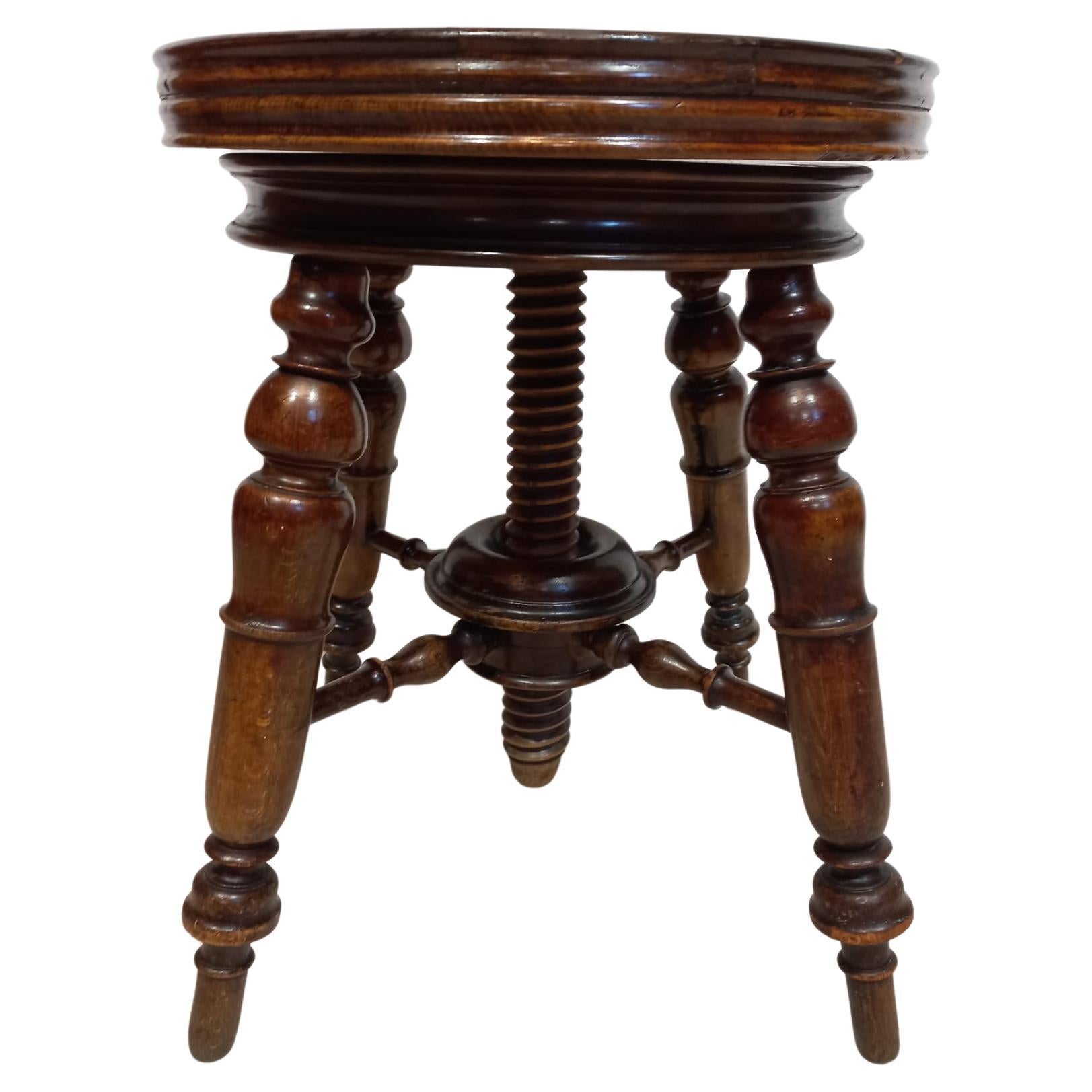 Adjustable Walnut Piano Stool Around 1880 For Sale